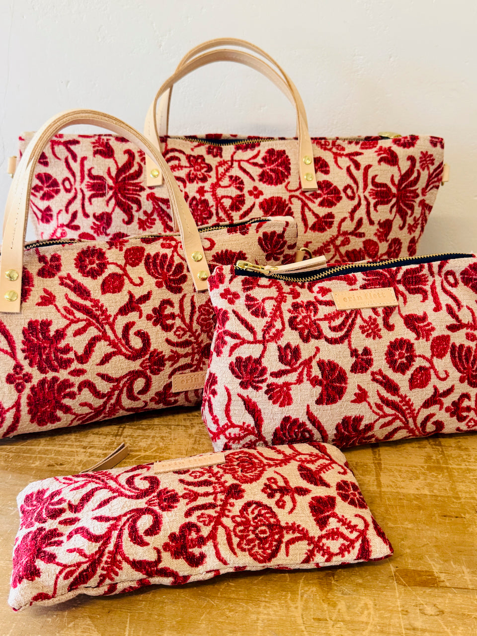 Vintage Satchel Bag - Large French nubby Cotton Linen + Erin Print Inside