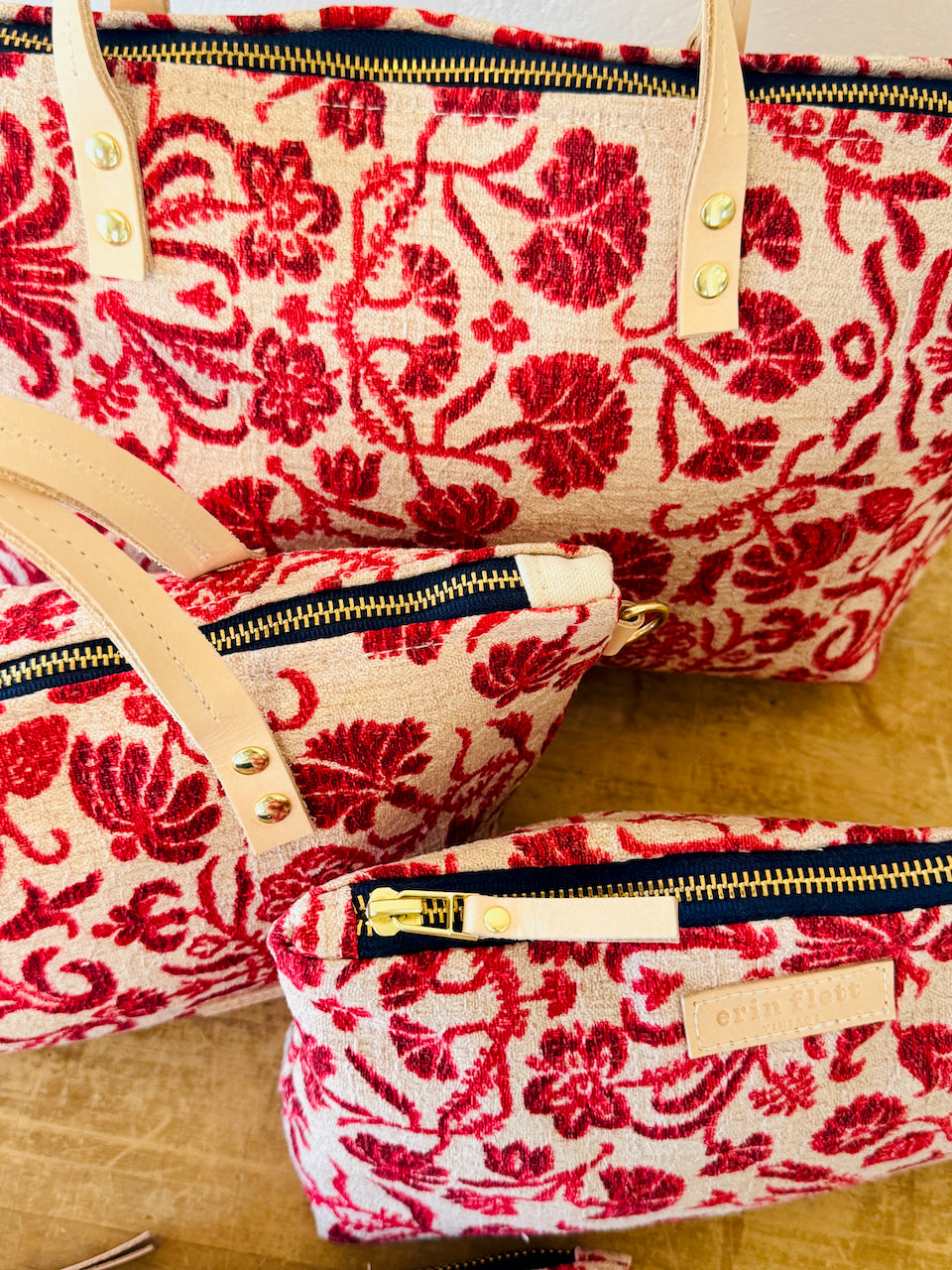 Vintage Laura Pouch - French Nubby Cotton Linen + Erin Flett Print inside