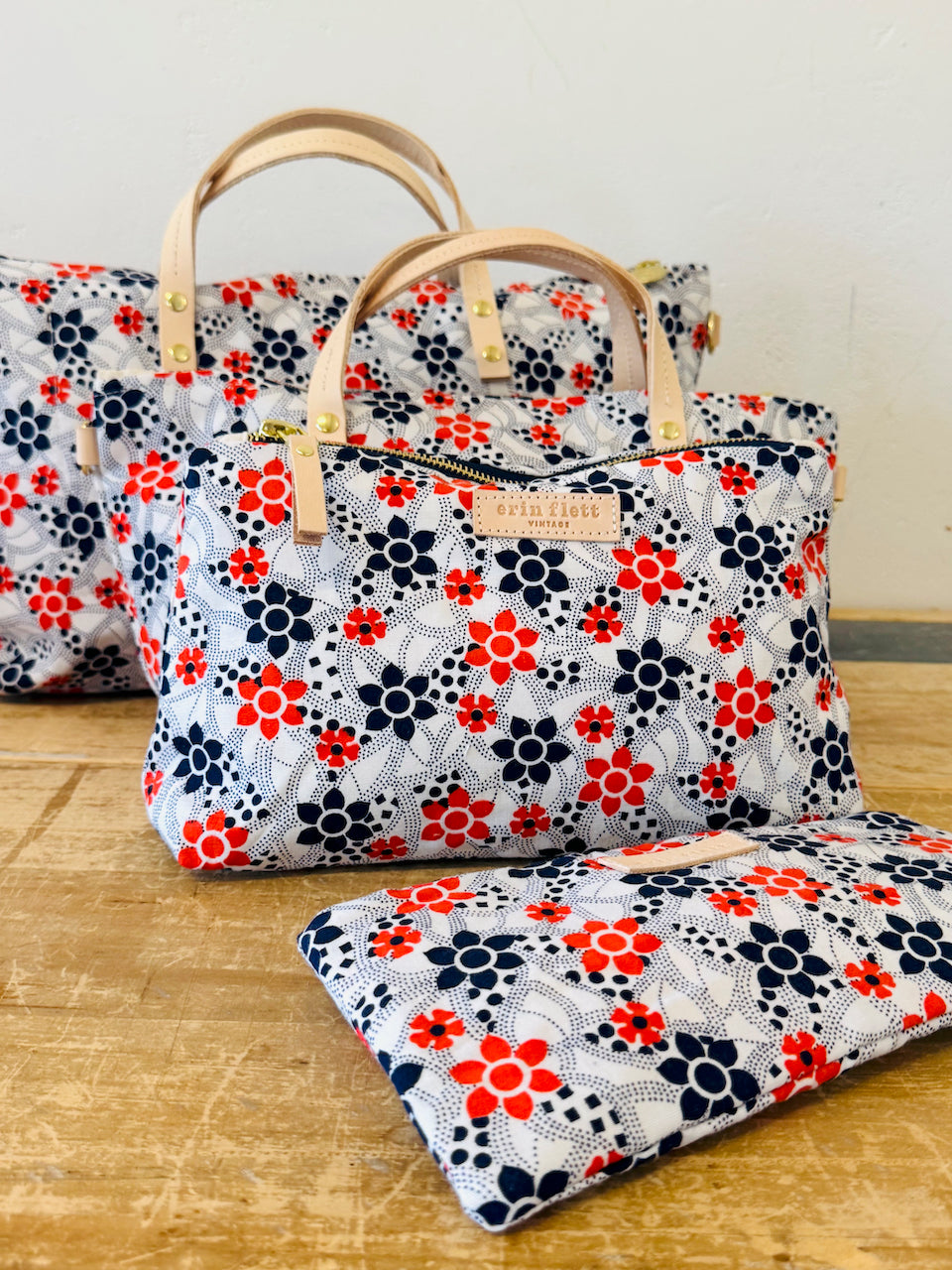 Vintage orange and navy floral pencil zip - Erin print inside (MY FAV)
