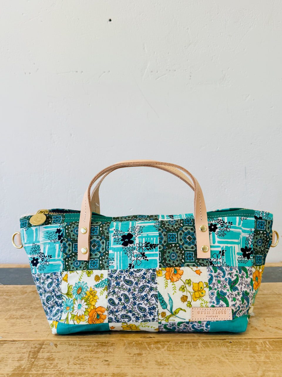 Vintage Satchel Bag - Small - Rose Floral Cotton + Erin Print Inside