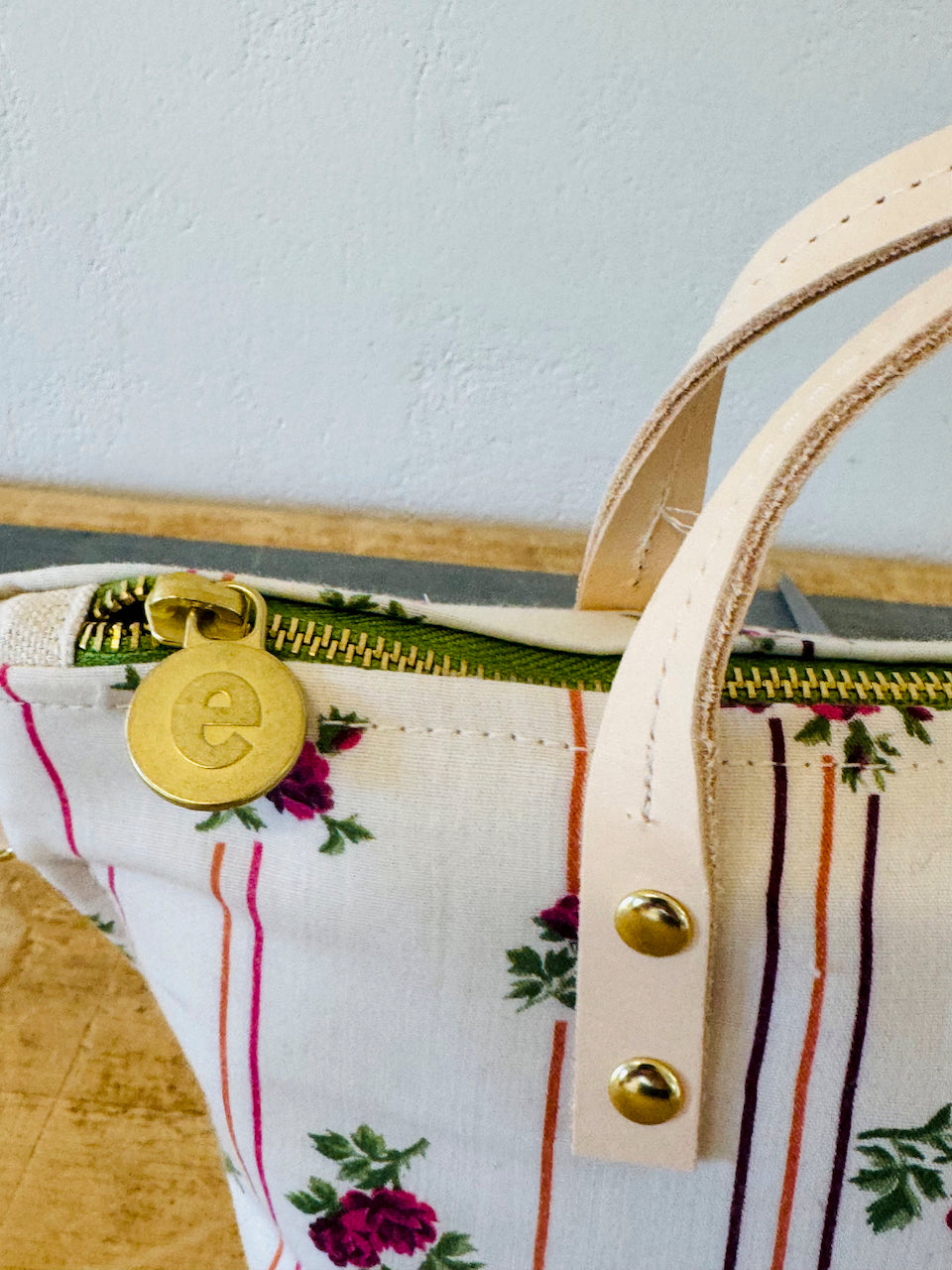 Vintage Satchel Bag - Small - Rose Floral Cotton + Erin Print Inside