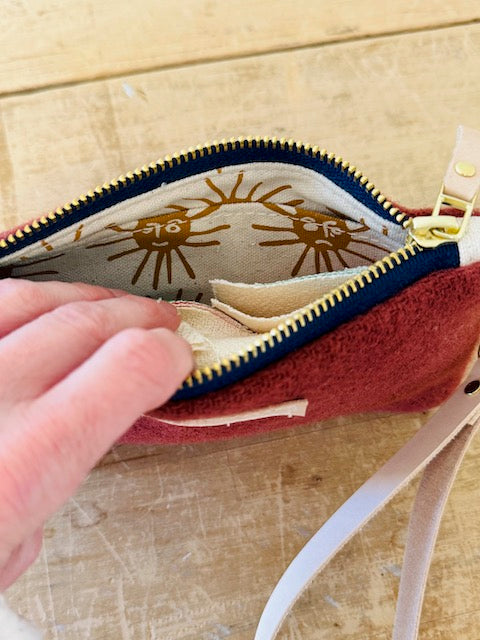 Vintage Burgundy Wool Ellie Wristlet - Erin print inside