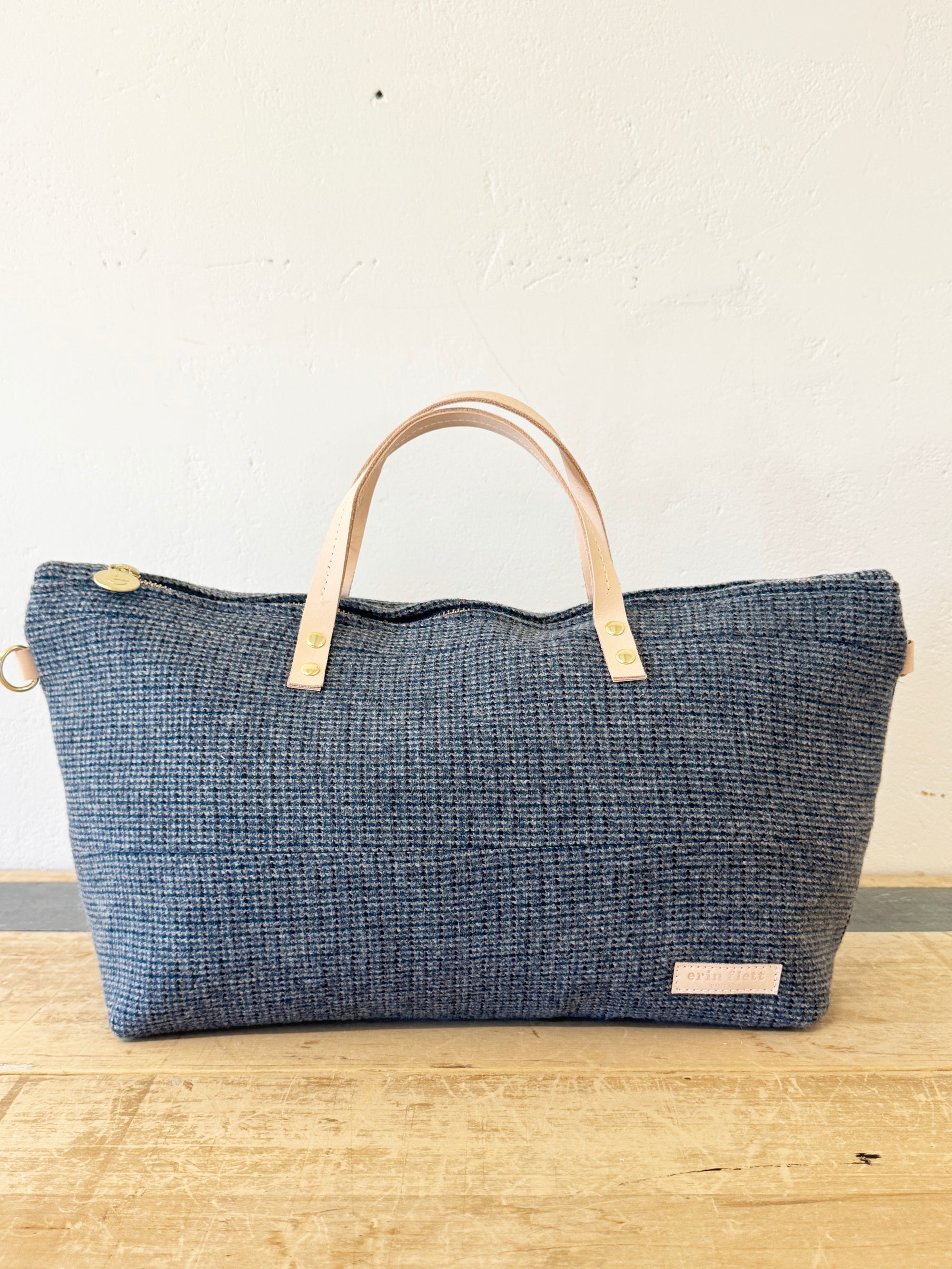 Vintage Satchel Bag - Large Blue Tweed + Erin Print Inside