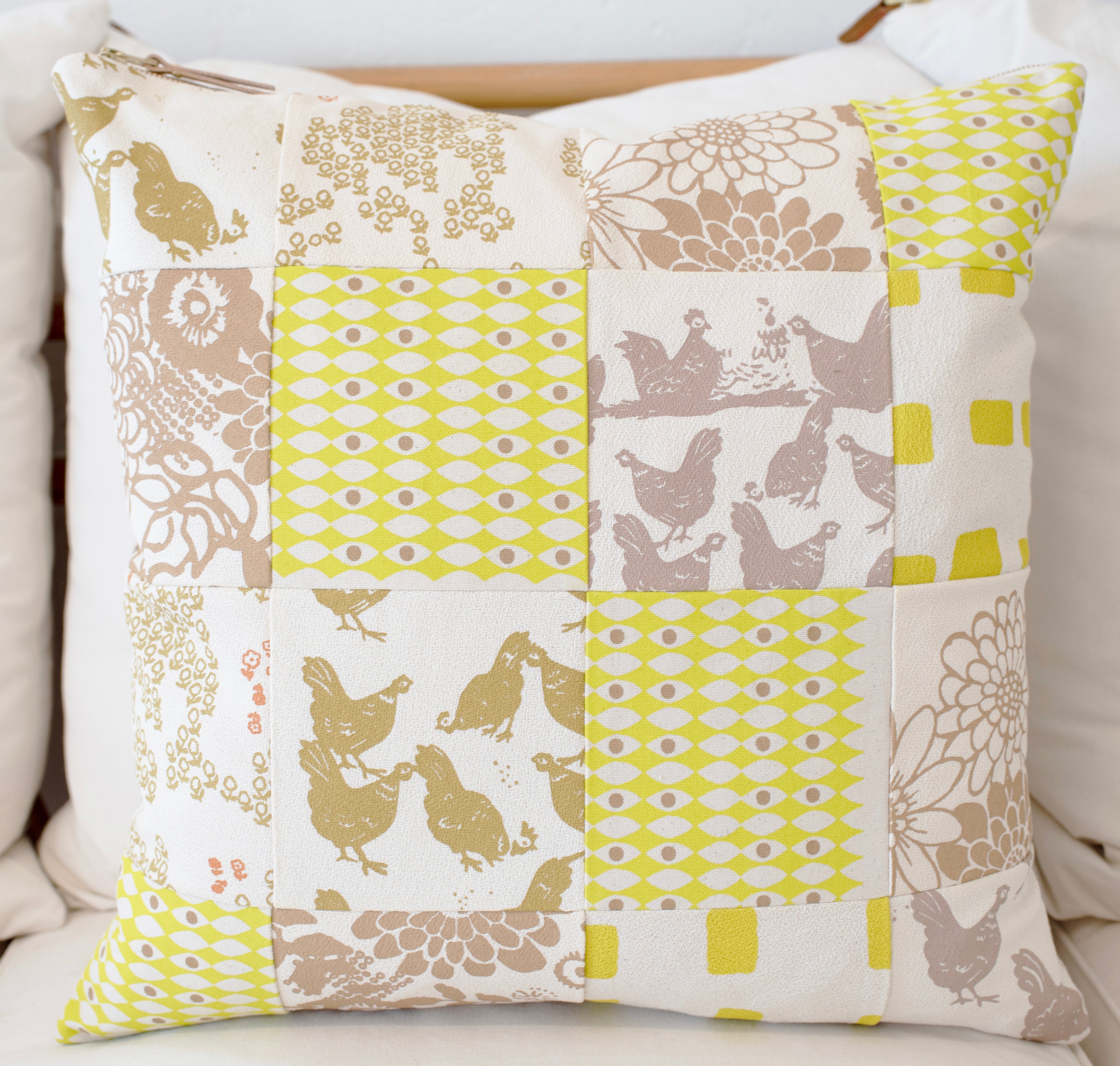 ONE OF A KIND PATCHWORK PILLOW IN LEMON + NEUTRALS