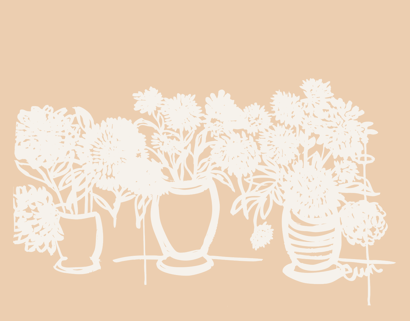 CREAM 3 VASES DAHLIA GICLEE PAPER ART PRINT
