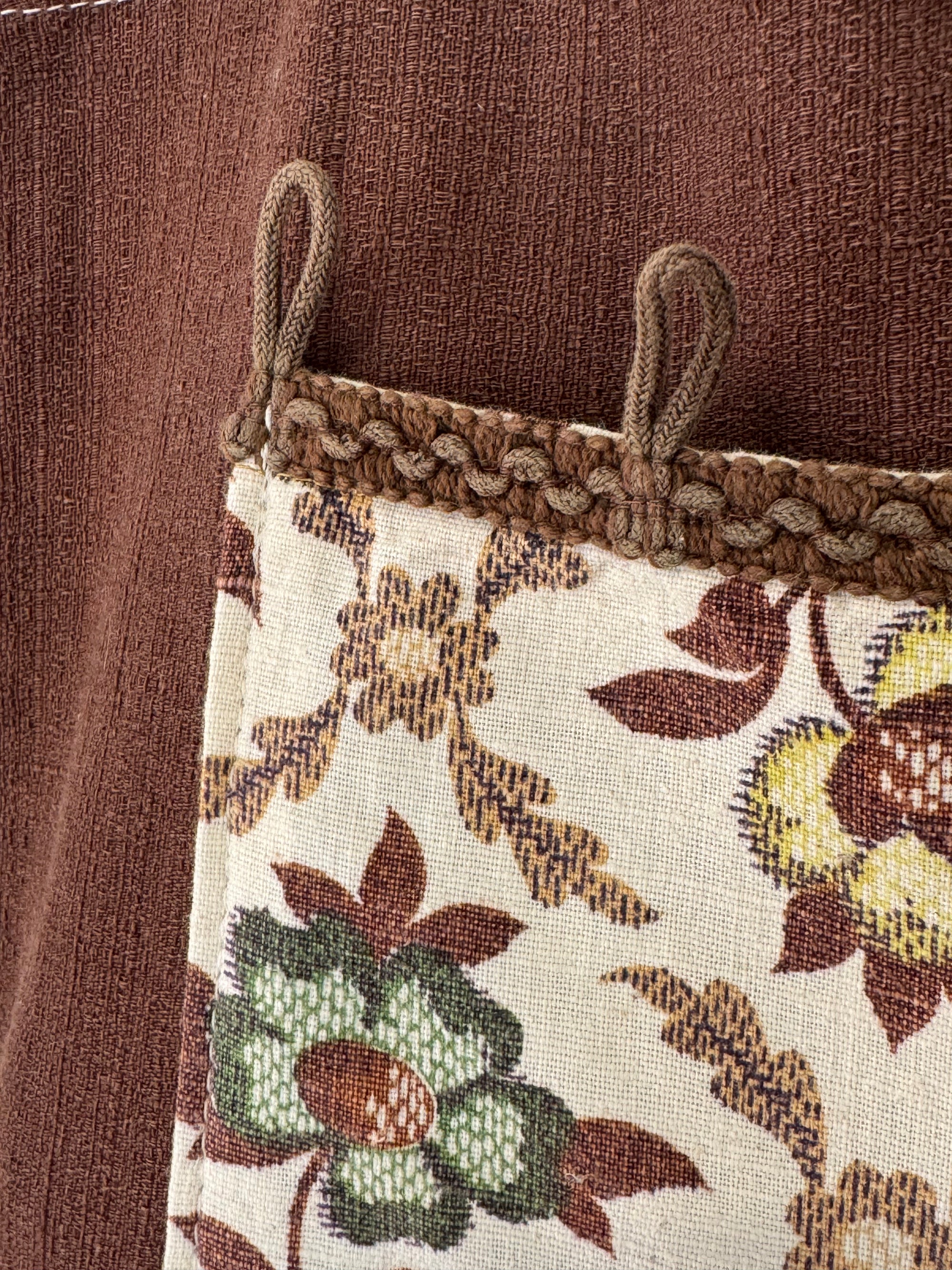 Vintage Brown Bark Cloth + Vintage floral pocket Carry All