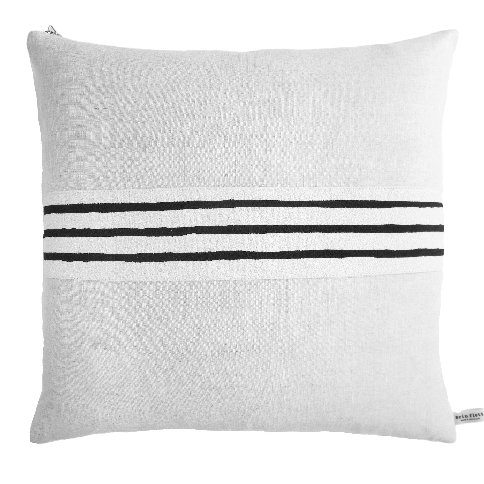 BLACK 3 LINE BAND LINEN PILLOW