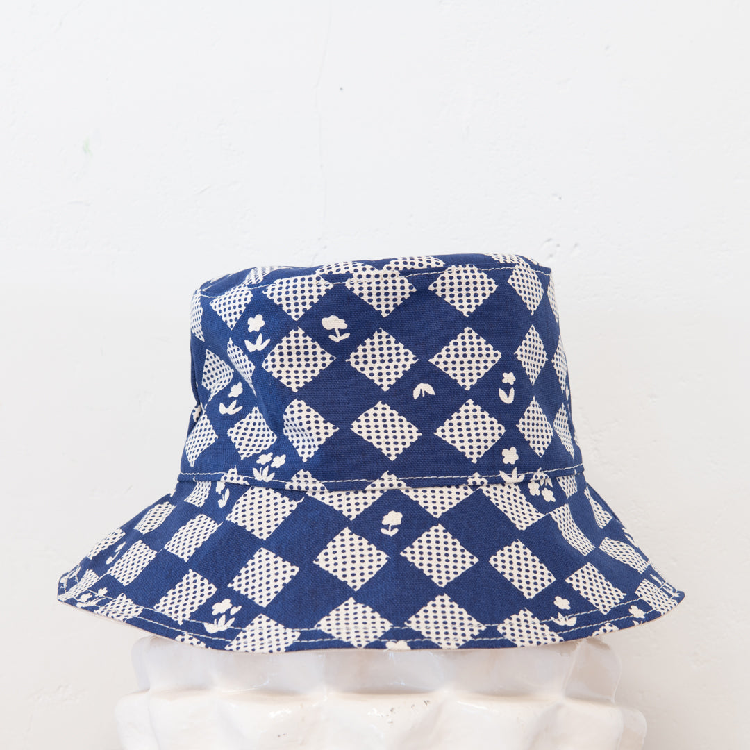 Bucket Hat Cotton Canvas Blue White Polka Dot Unisex 