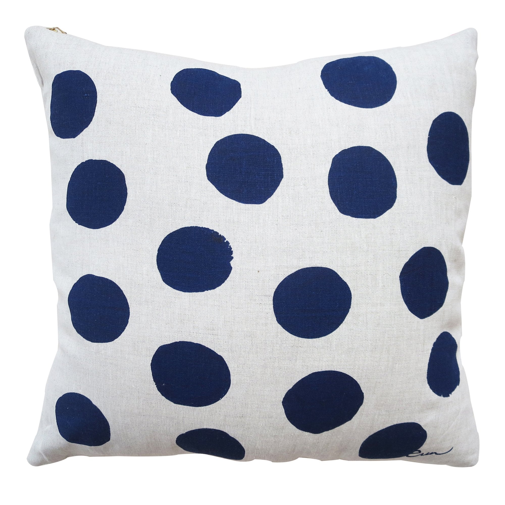 NAVY BIG DOT OATMEAL LINEN PILLOW