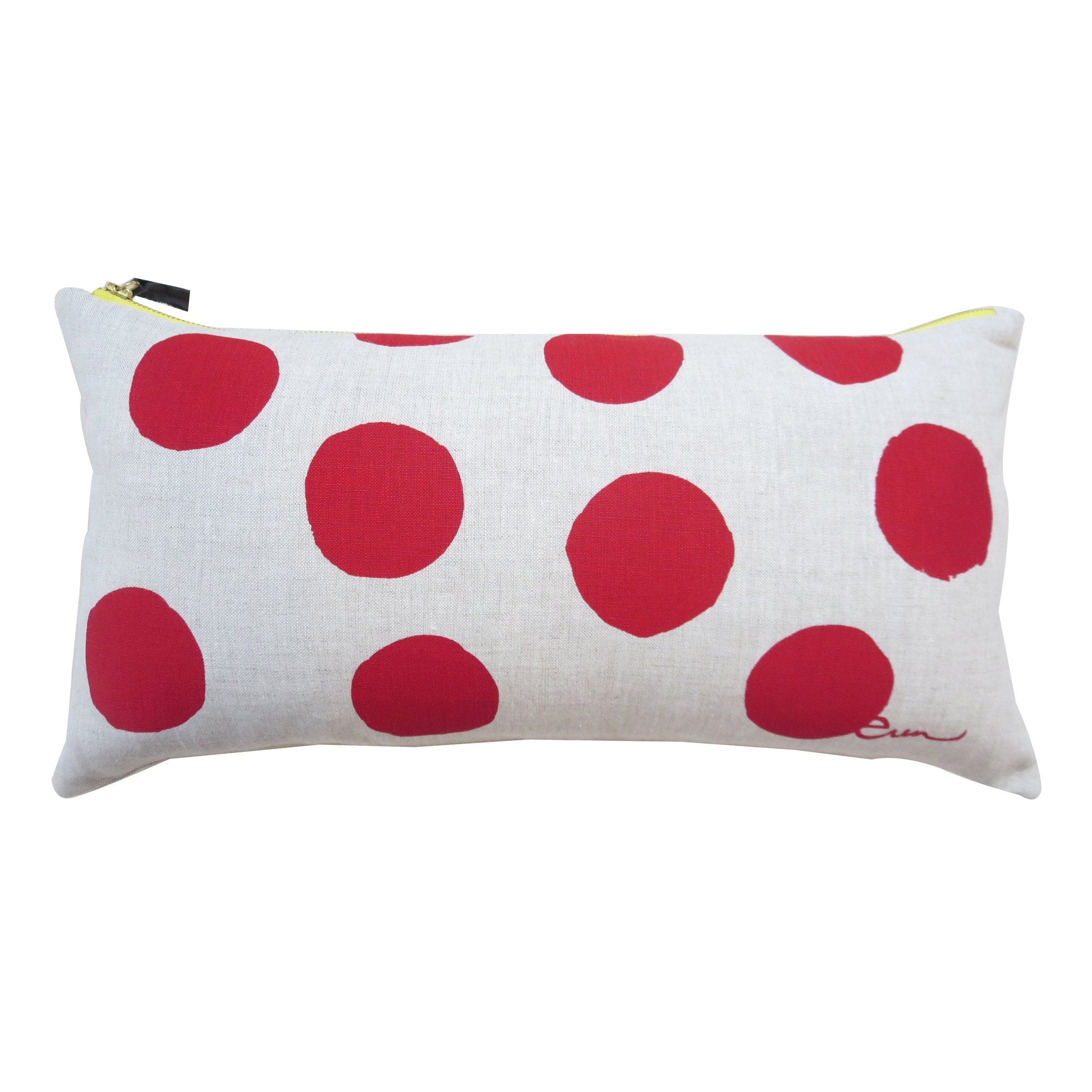 RED BIG DOT OATMEAL LINEN PILLOW