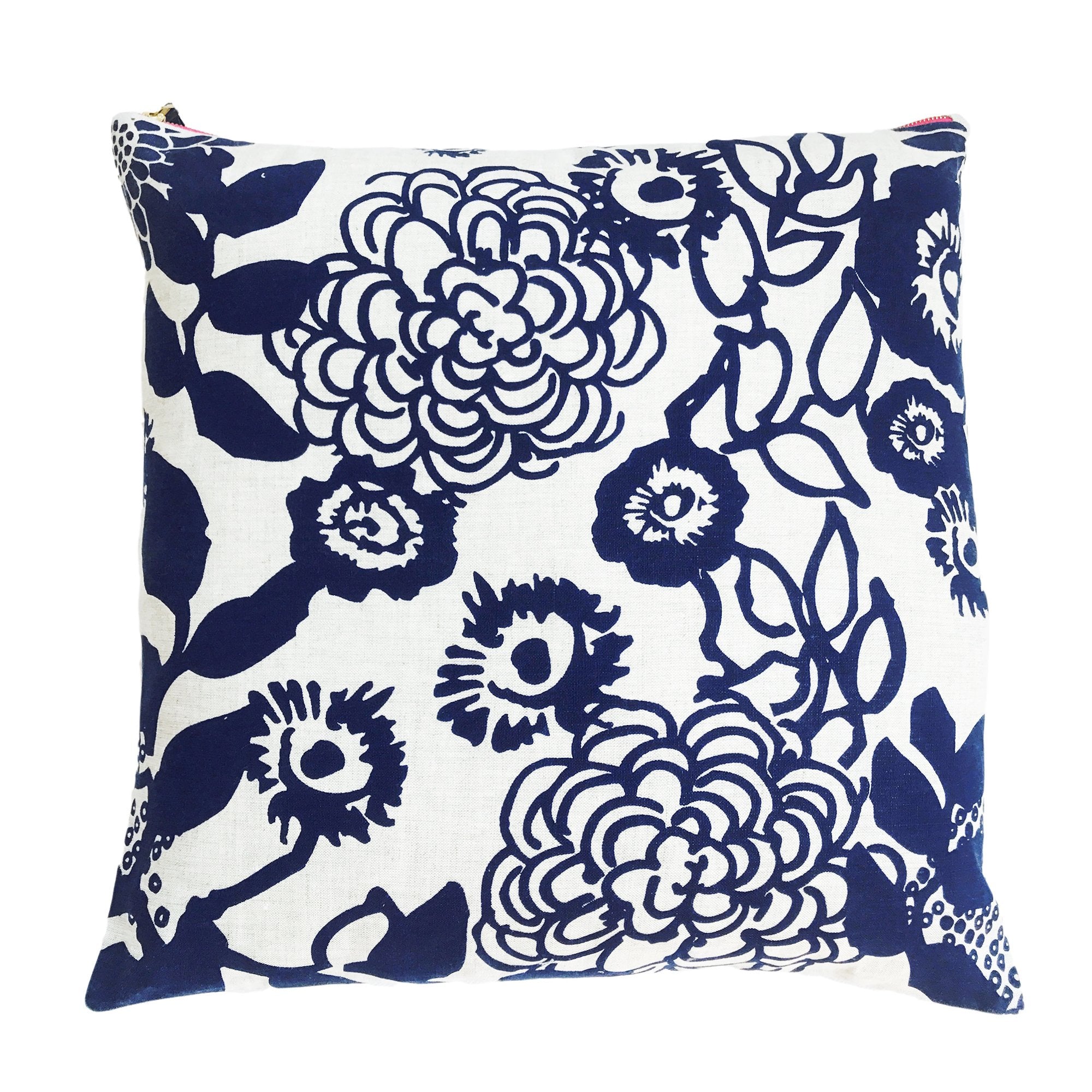 NAVY FLORAL GARDEN LINEN PILLOW