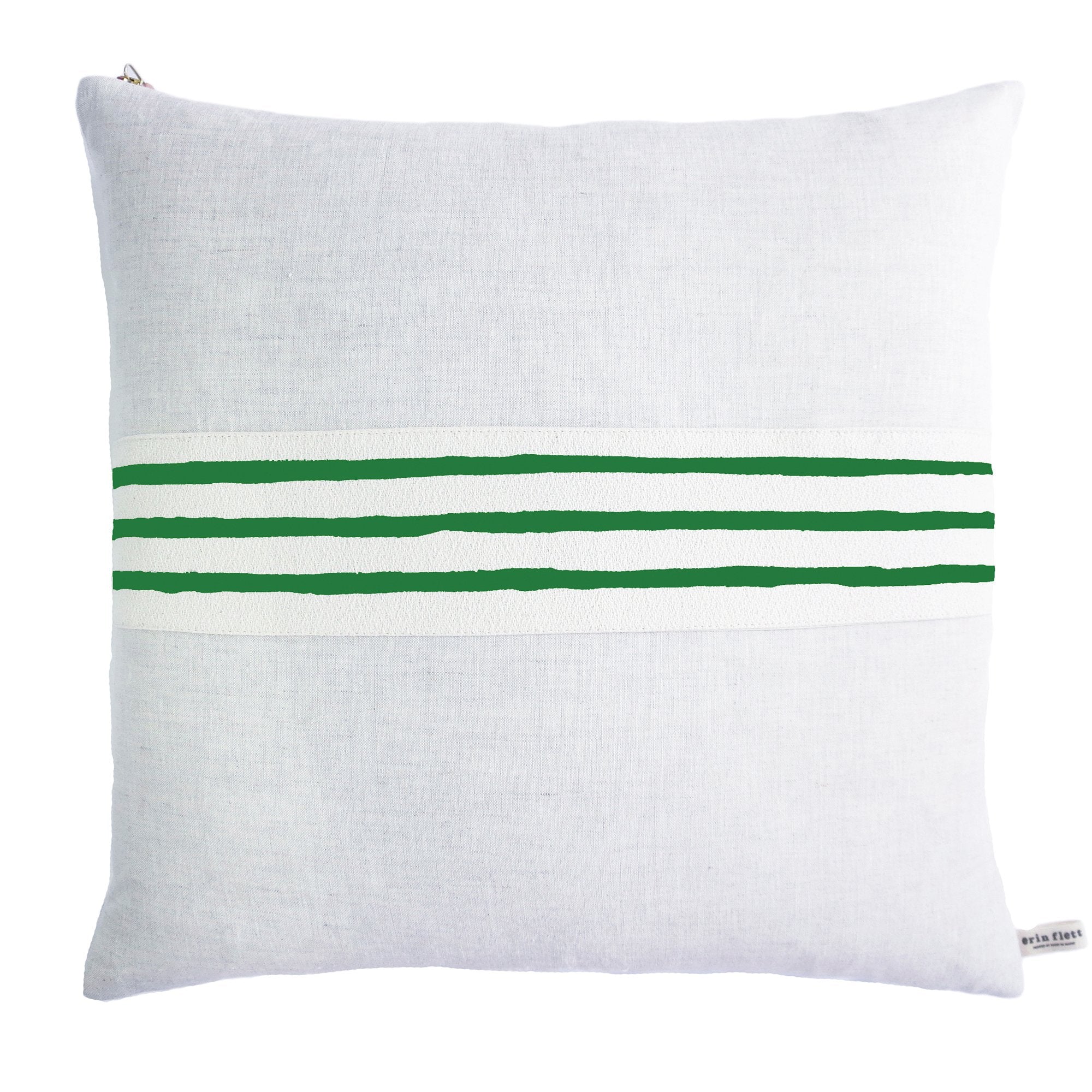 KELLY GREEN 3 LINE BAND LINEN PILLOW