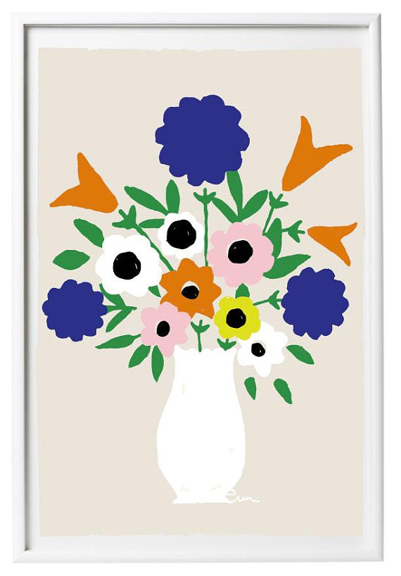 WHITE VASE SPRING FLOWERS GICLEE ART PRINT