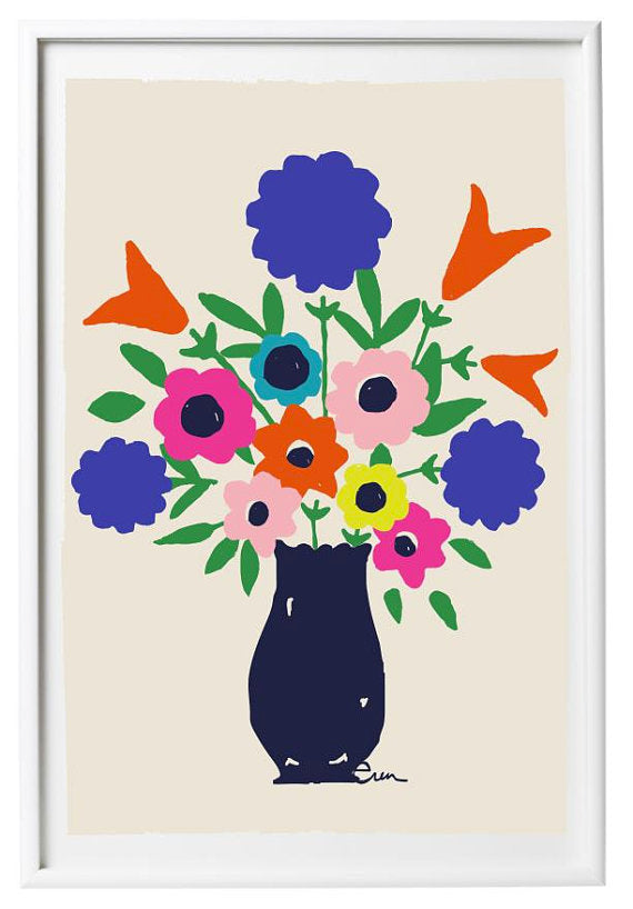 NAVY VASE SPRING FLOWERS GICLEE ART PRINT