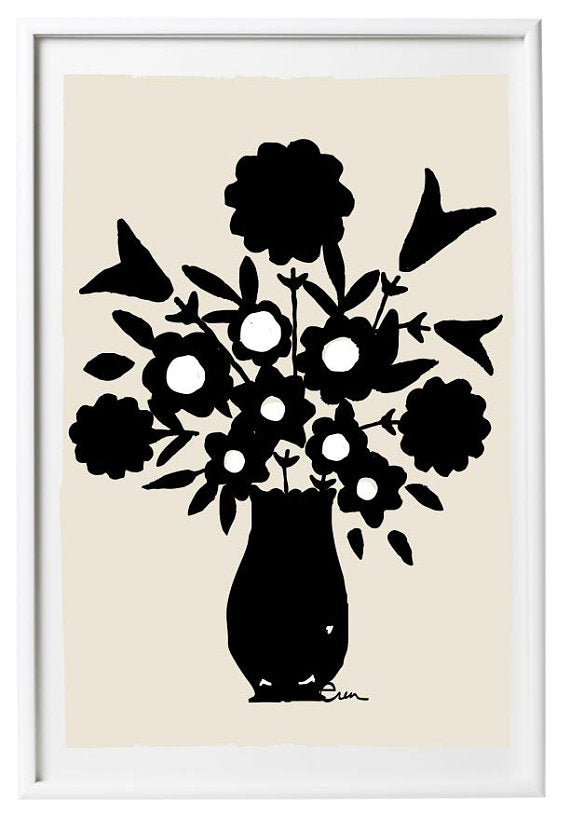 BLACK VASE SPRING FLOWERS GICLEE ART PRINT