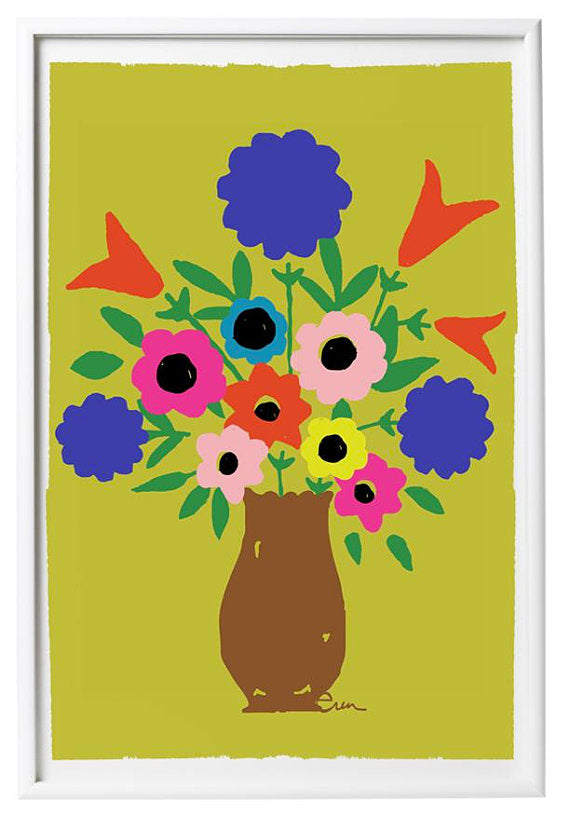 BROWN VASE SPRING FLOWERS GICLEE ART PRINT