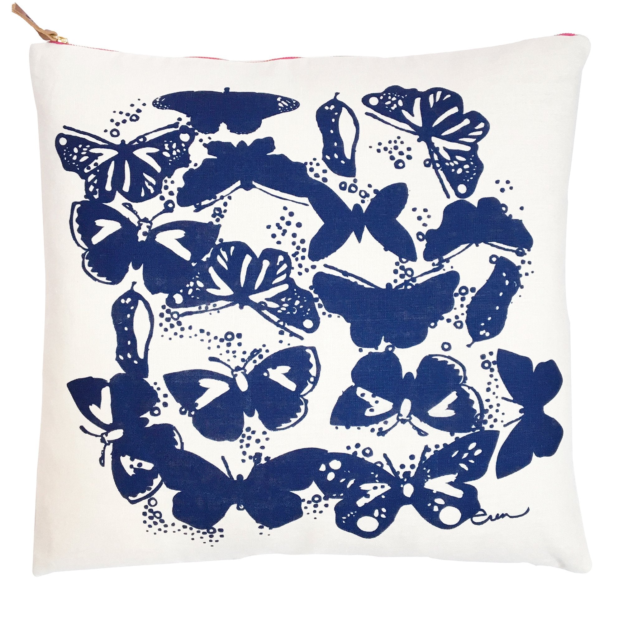 NAVY BUTTERFLIES LINEN PILLOW