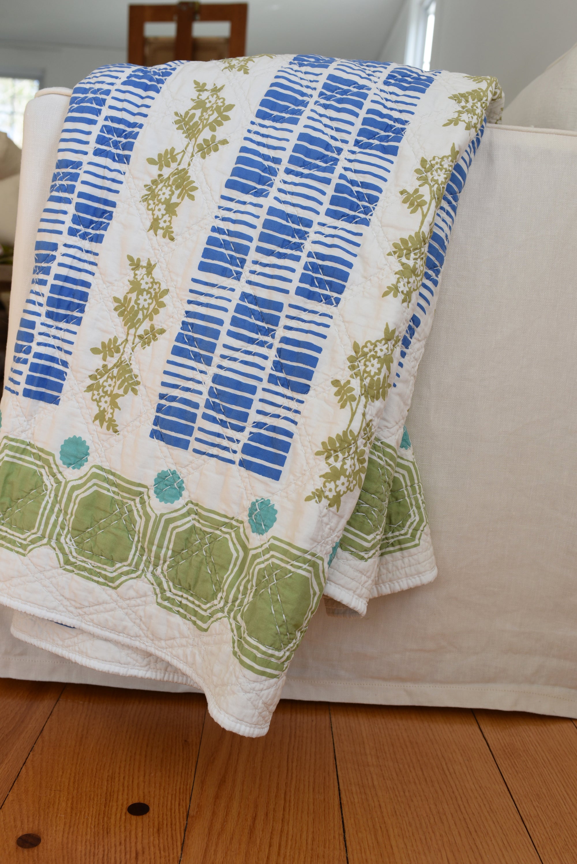 Vintage Tile Quilt Throw in Sage By Erin Flett 3