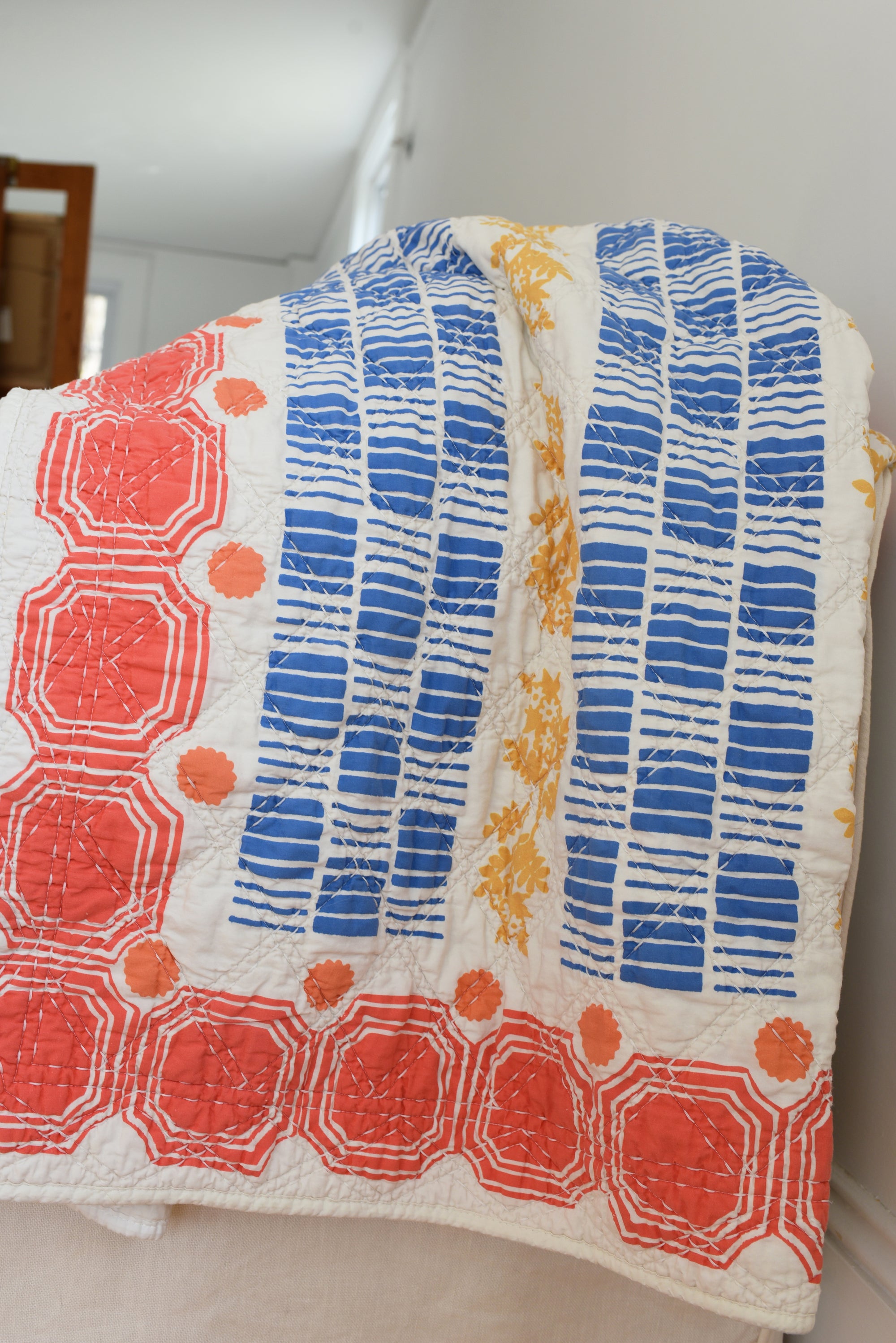 Vintage Tile Quilt Throw in Worn Red By Erin Flett 1