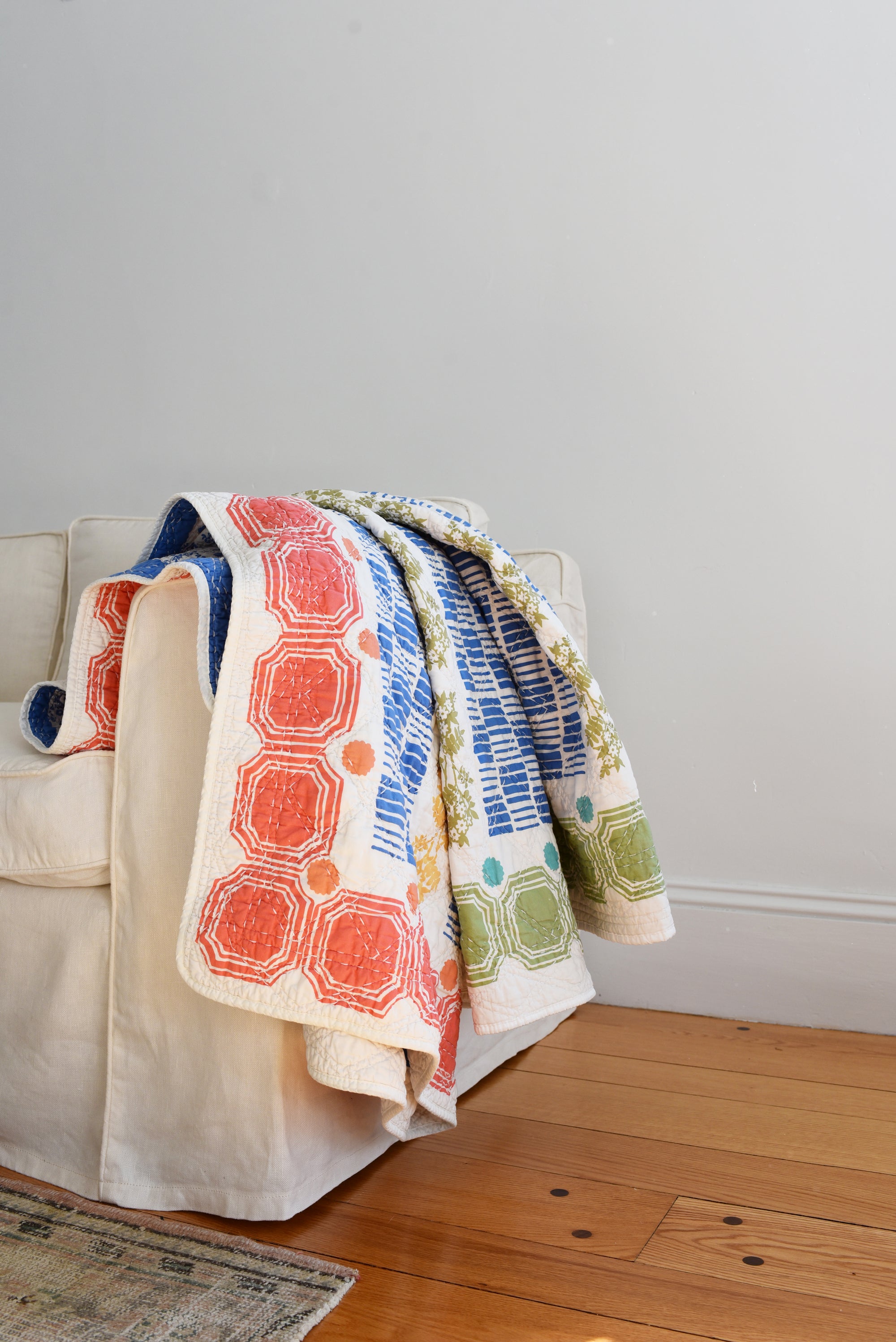 Vintage Tile Quilt Throw in Worn Red By Erin Flett 1