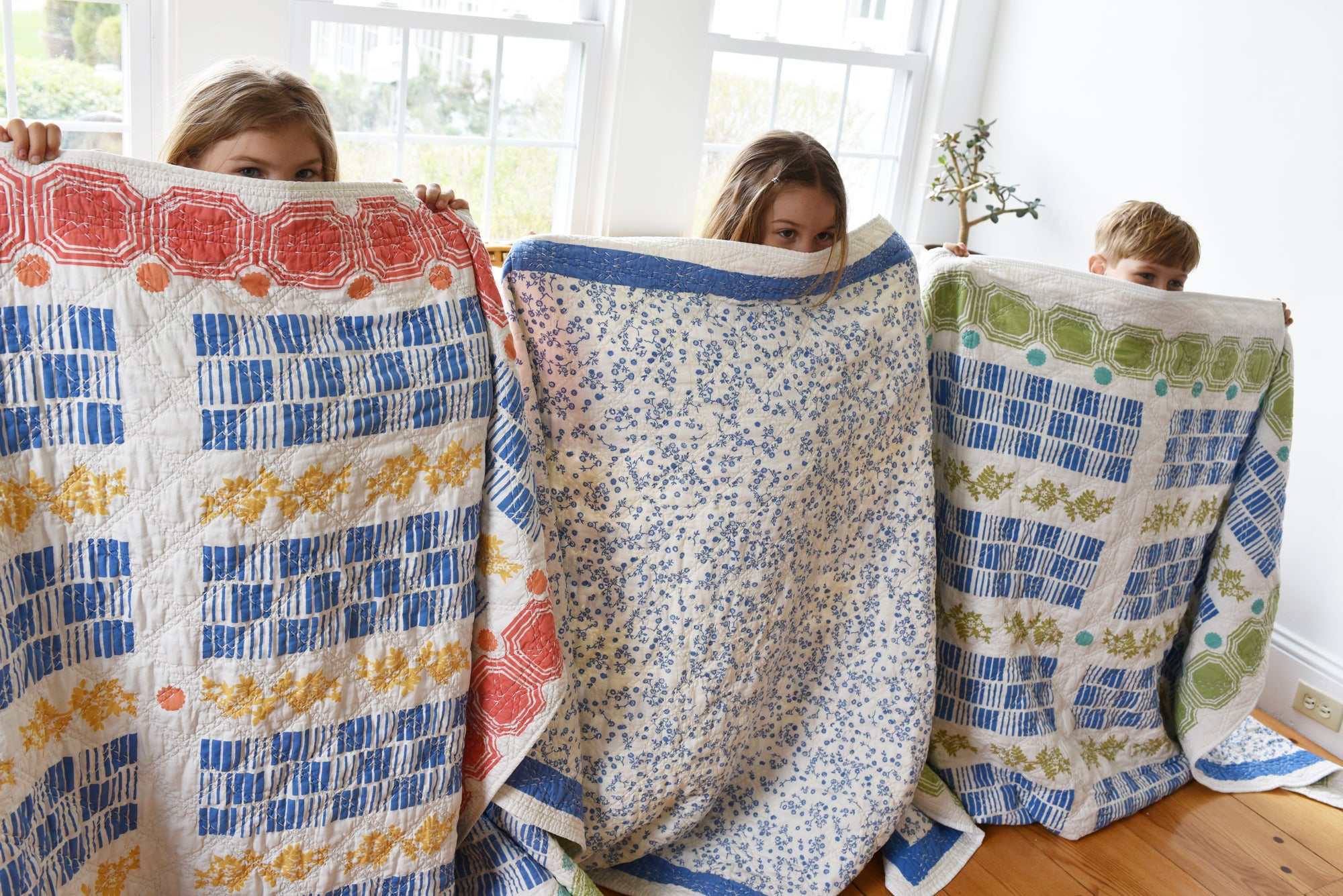 Vintage Tile Quilt Throw in Worn Red By Erin Flett 1
