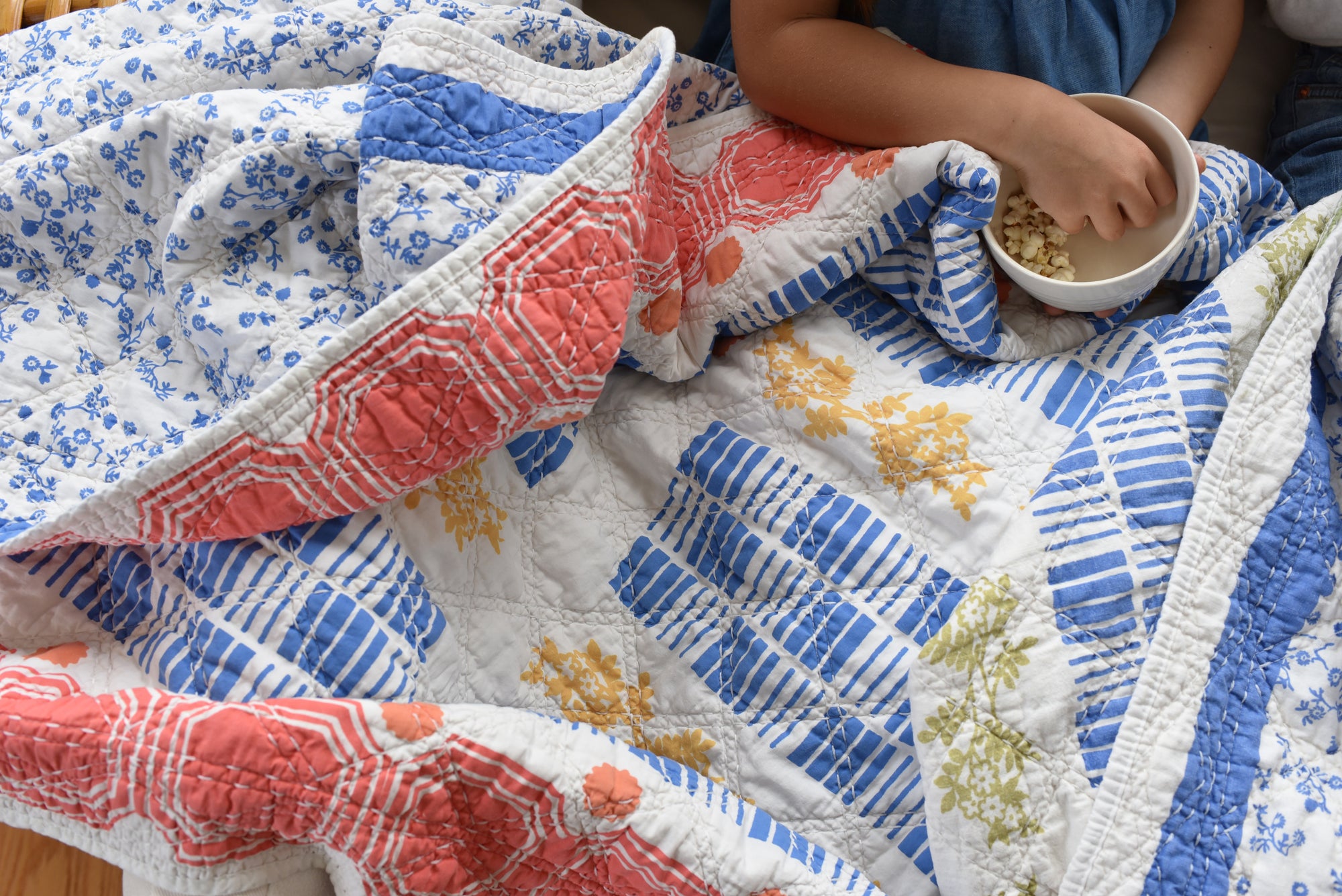 Vintage Tile Quilt Throw in Worn Red By Erin Flett 1