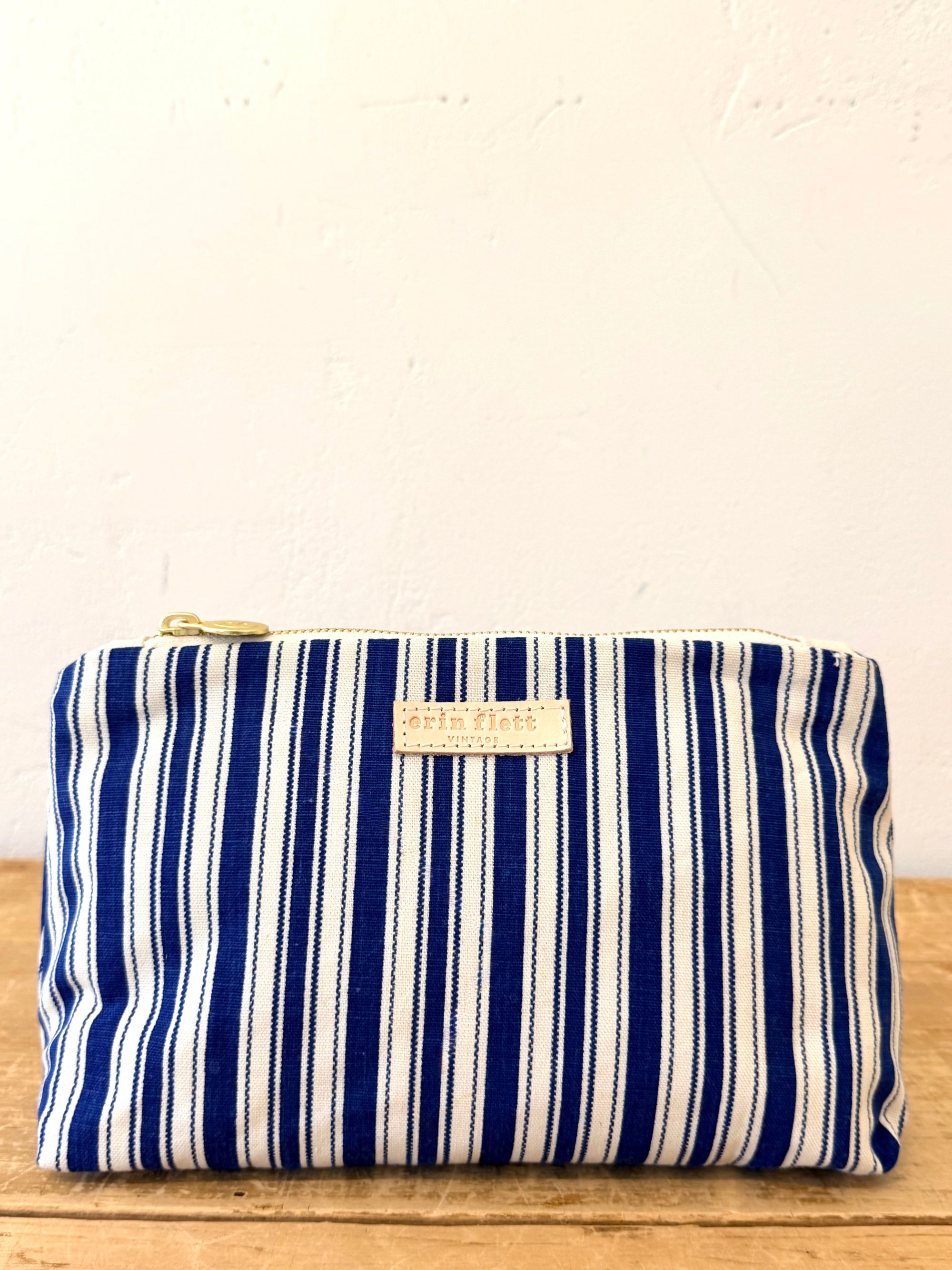 Vintage Navy Ticking Laura Pouch + Erin Flett inside