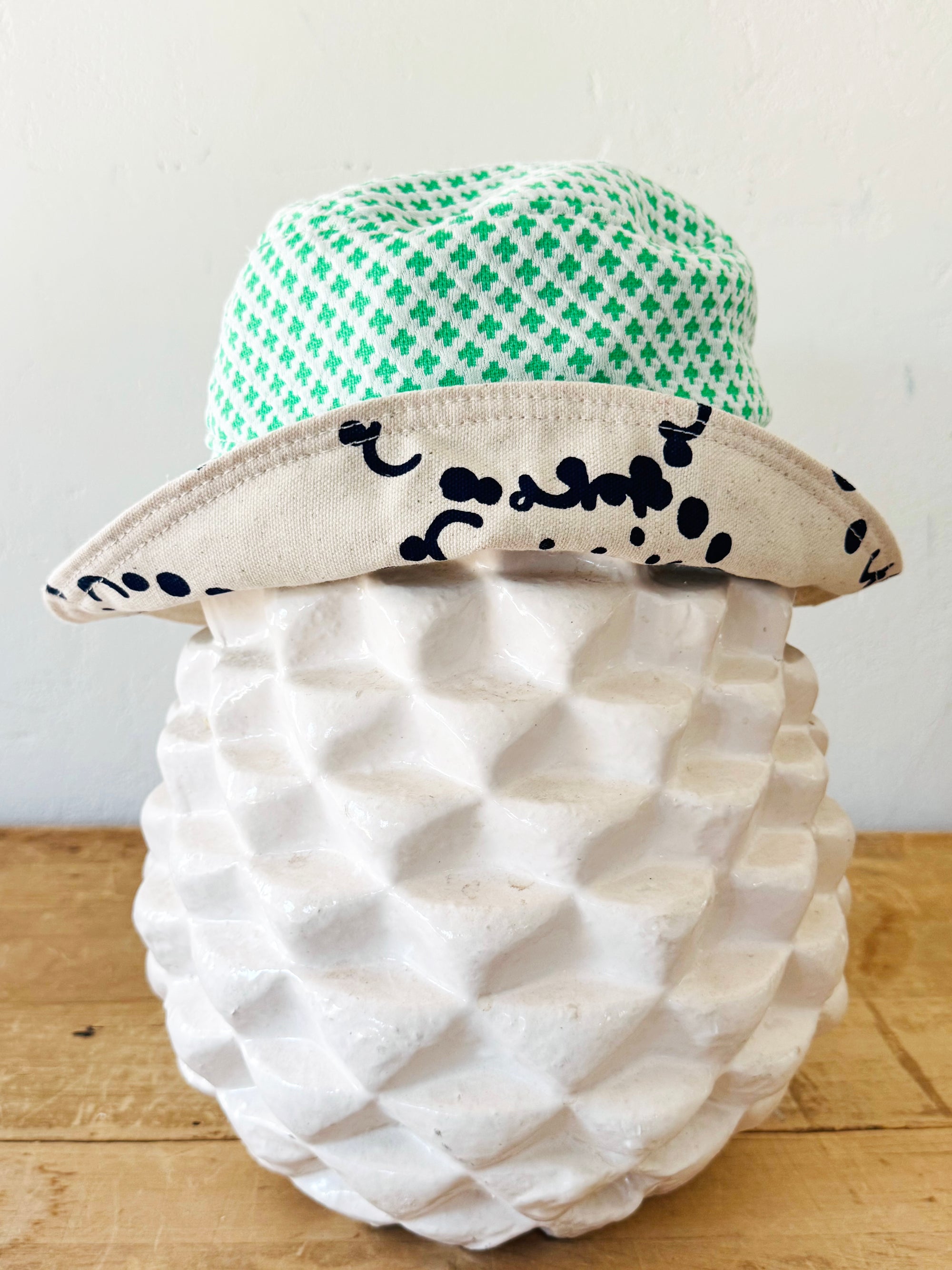 Small / Med Vintage Bucket hat - Textured Soft Green Cross