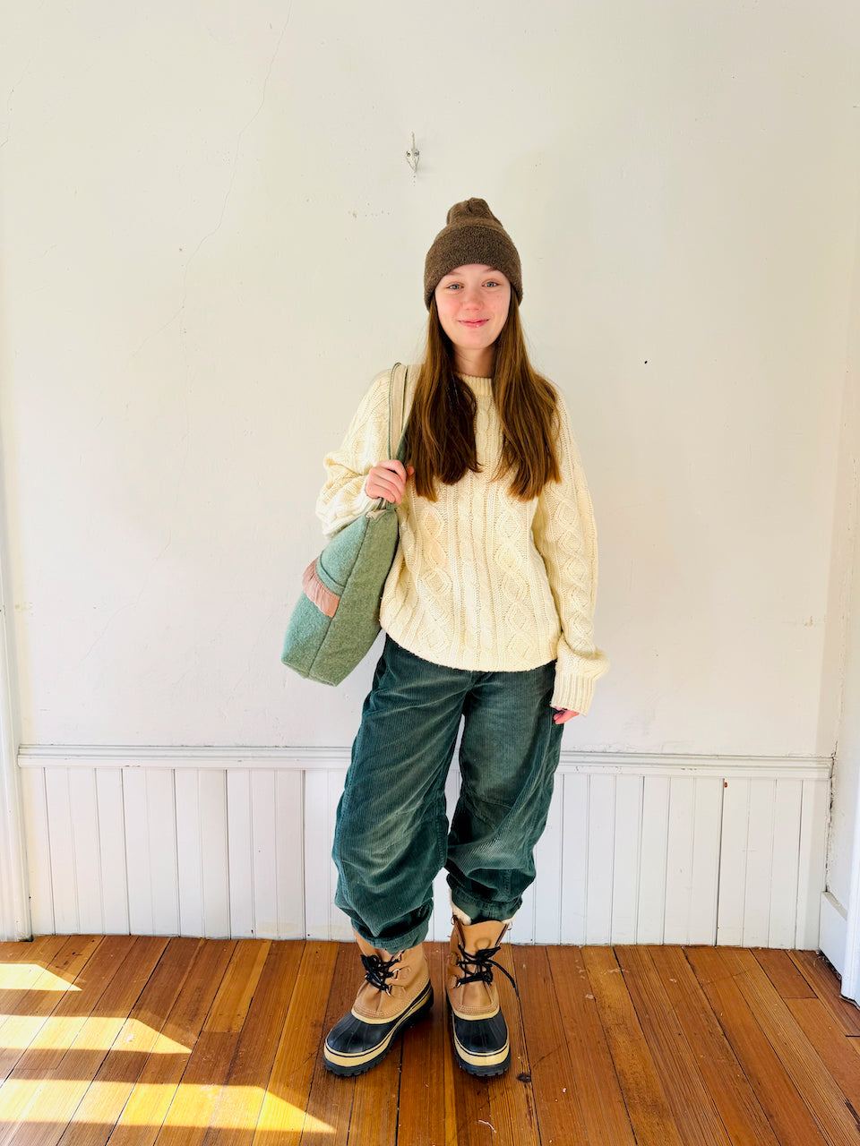 Vintage Tote Wool Sage Green With Skirt + ZIPPER TOP