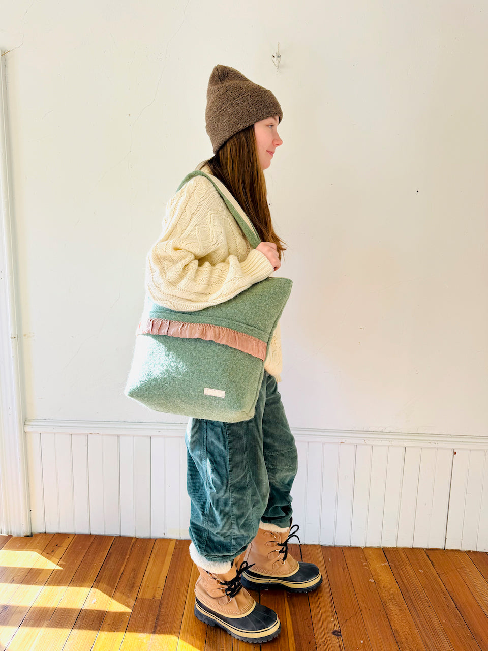 Vintage Tote Wool Sage Green With Skirt + ZIPPER TOP