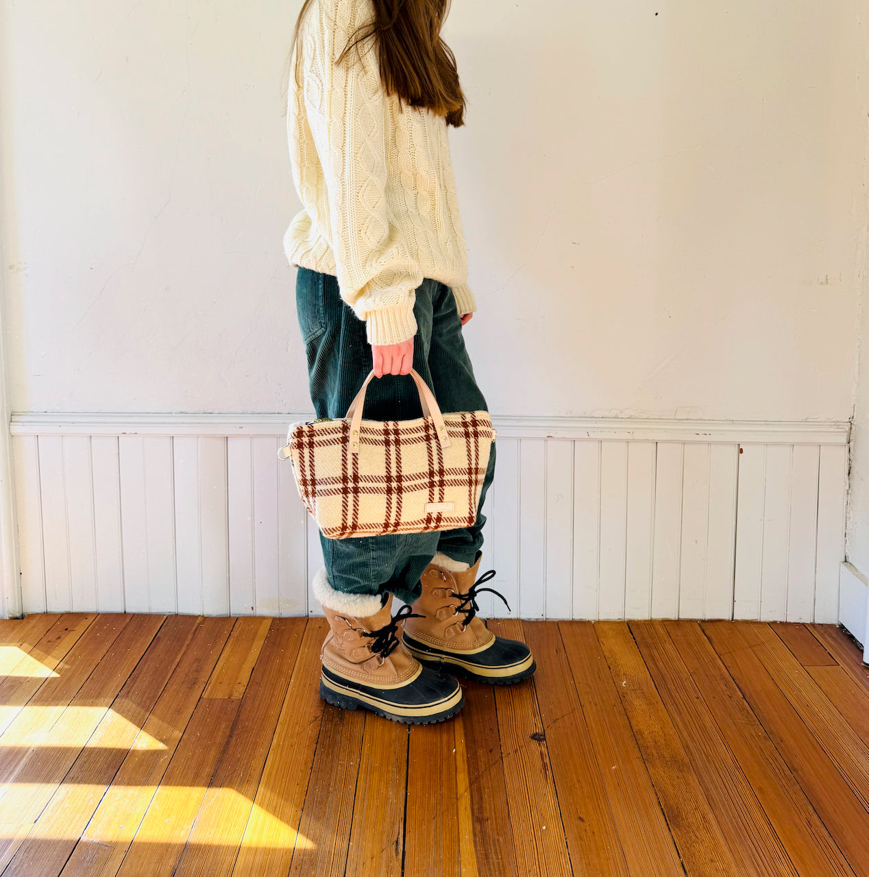 Vintage Satchel Bag - Small Brown Plaid