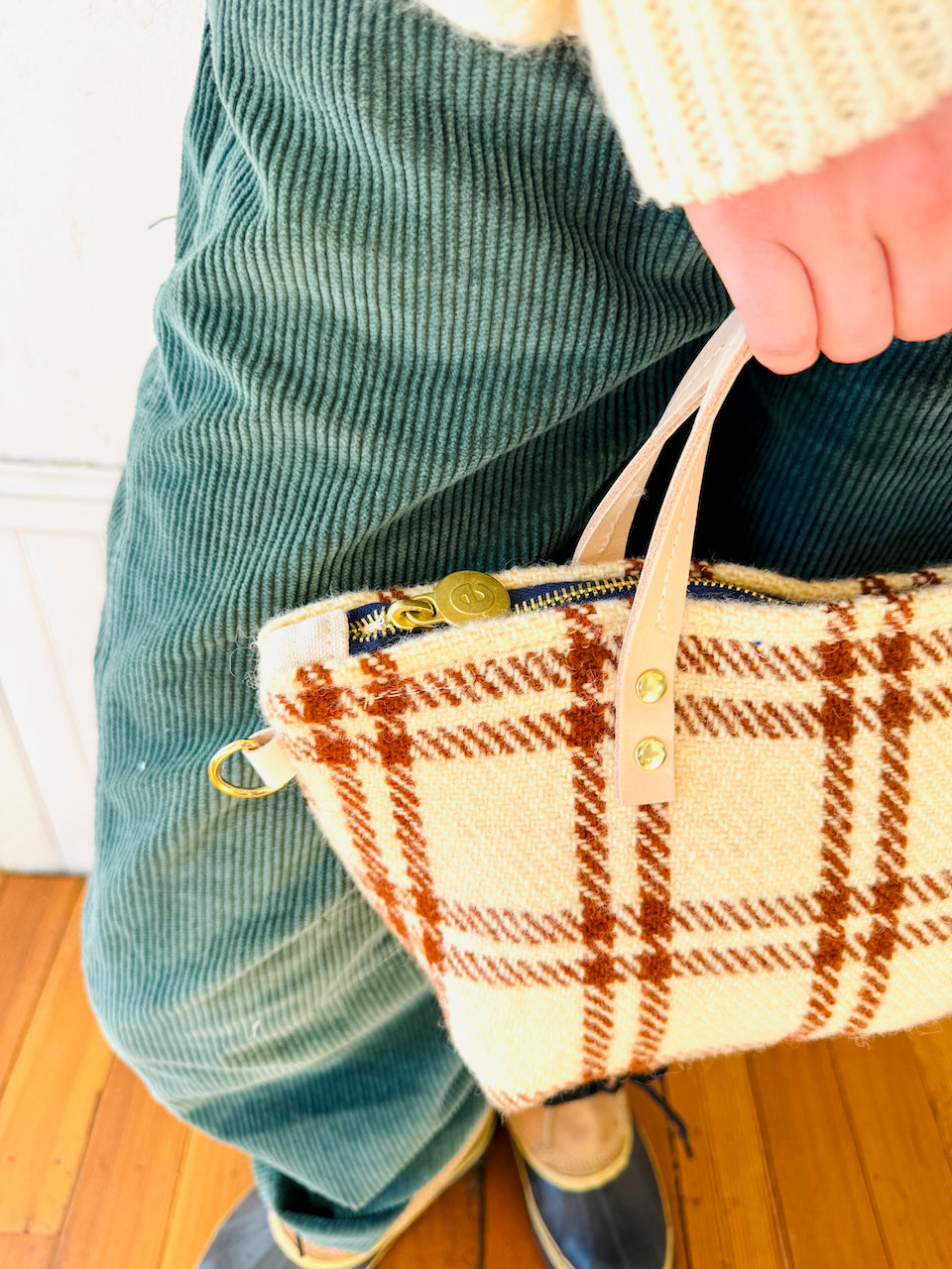 Vintage Satchel Bag - Small Brown Plaid