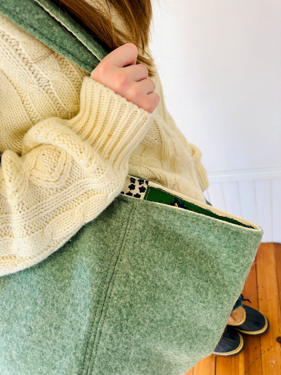 Vintage Boho Tote Sage Green Wool