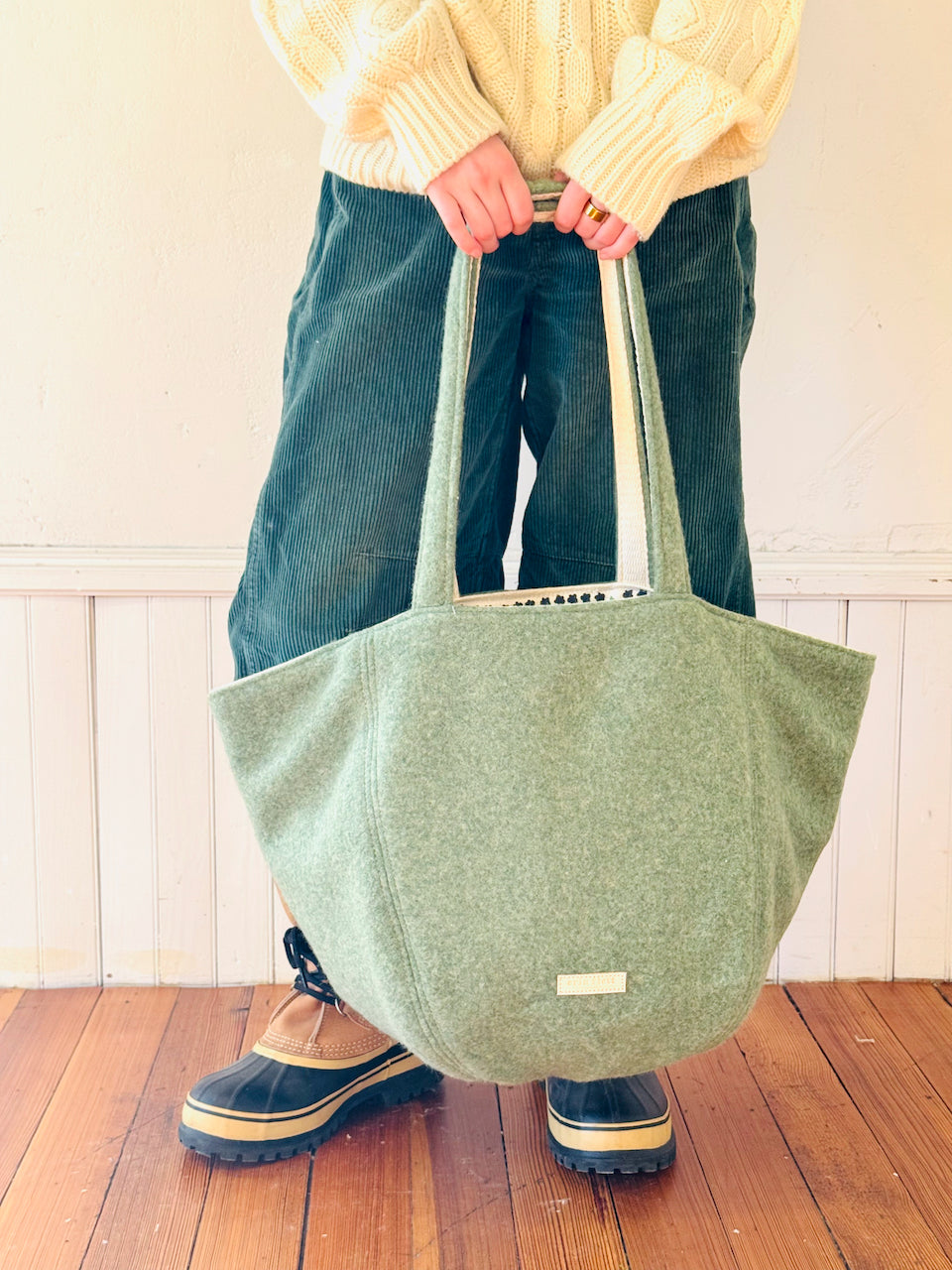 Vintage Boho Tote Sage Green Wool