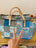Vintage Satchel Bag - Large - Blues Cornflower Patchwork  + Erin Print Inside
