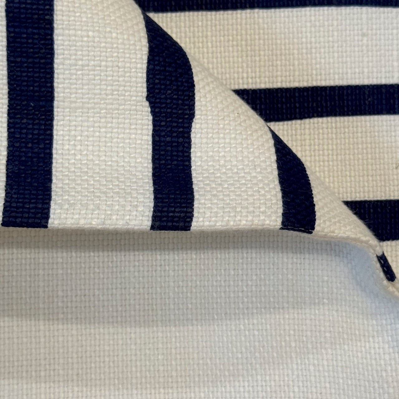 Super Luxe Off White BELGIUM LINEN 6 Line Navy Stripe Lumbar Cover