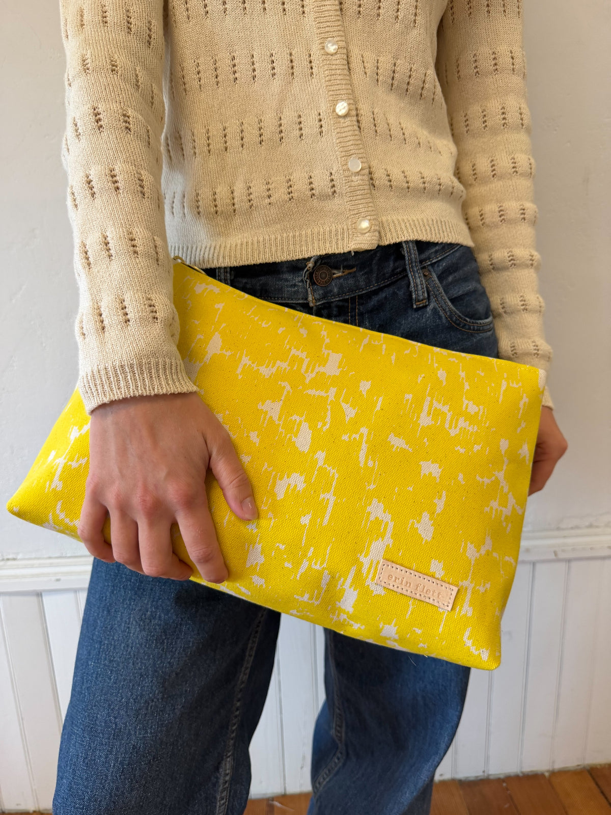 COATED CANVAS ZIP MEDIUM SIZE ONLY - YELLOW CHARCOAL DESIGN