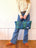 Vintage Satchel - Large Fabric Handle 1960-70's Jacobean Style Floral Intense Cobalt/Royal Blue