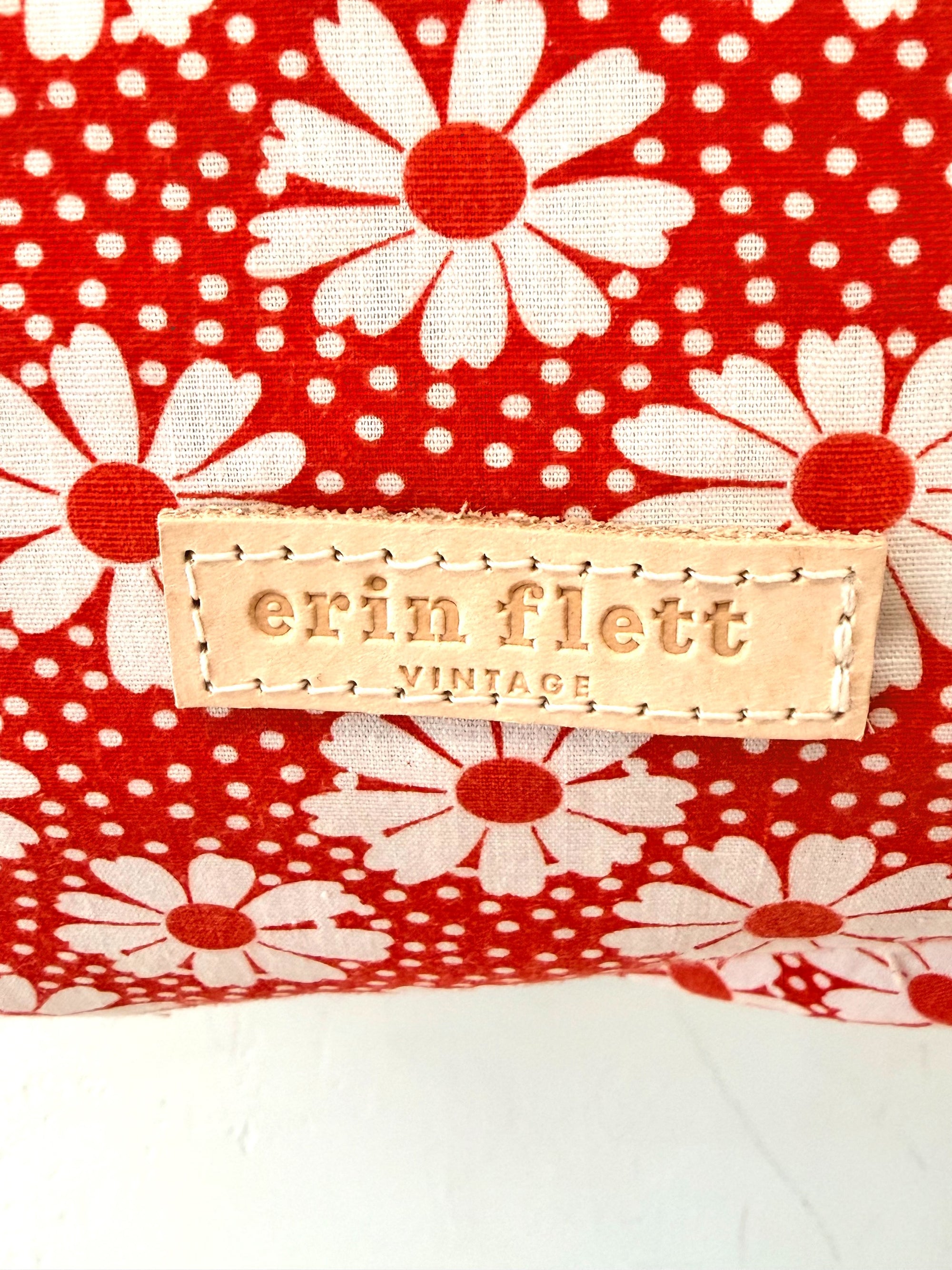 Vintage NEW SMALL Red Daisy Polka Dot Cotton BOHO Tote Bag - WITH Erin Flett print inside