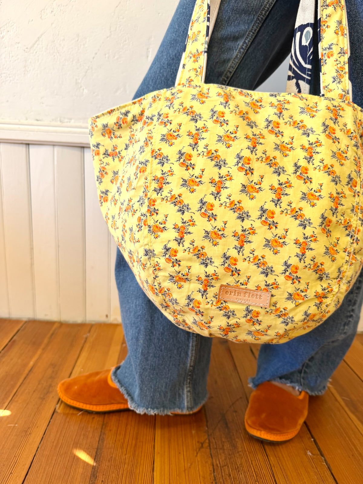 SMALL Vintage Boho - Sweet Orange Floral + Erin Flett Plaid inside