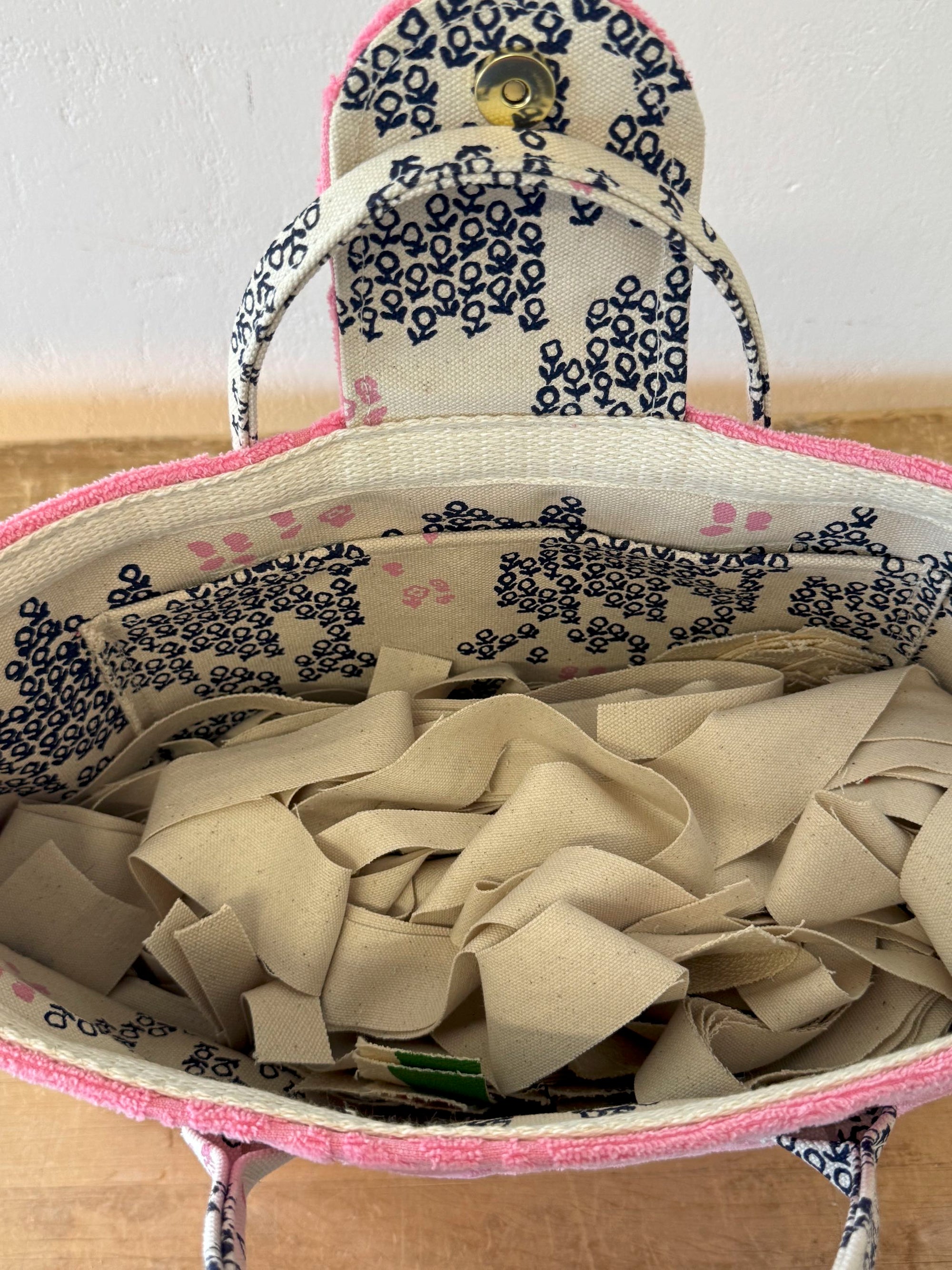 Large Vintage Pink Terry Cloth Satchel - WITH Erin Flett print inside