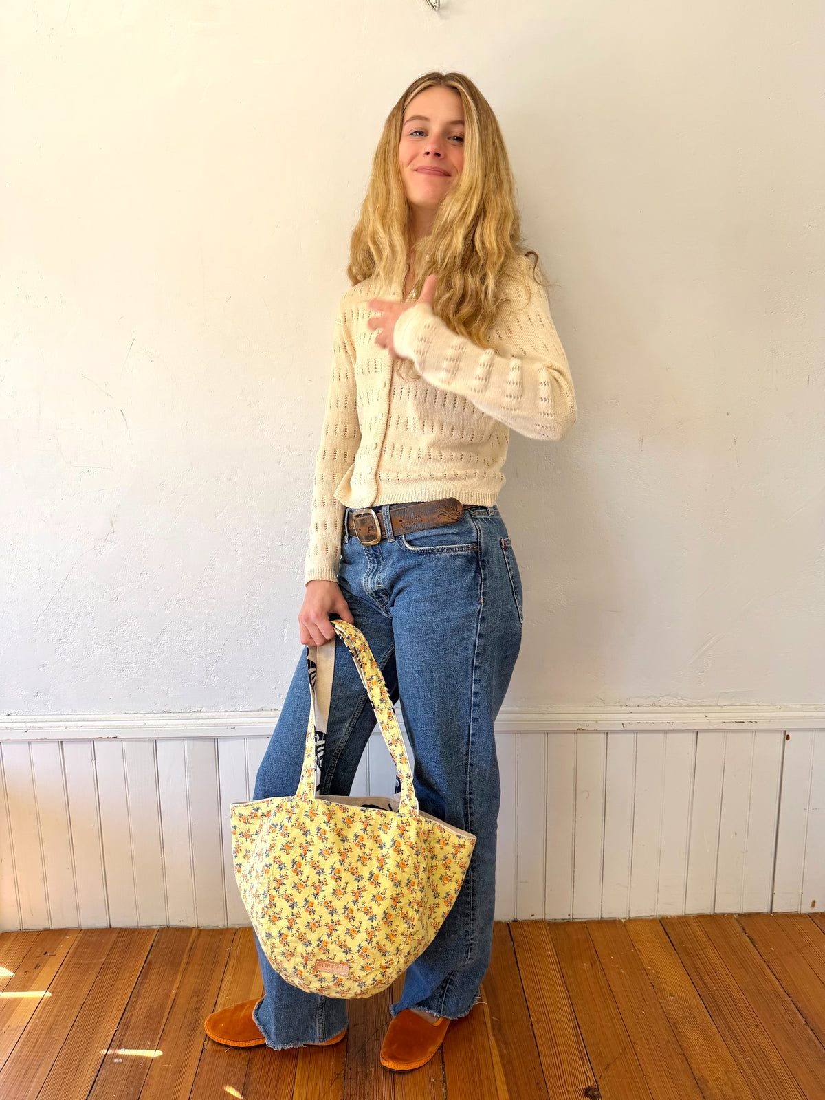 SMALL Vintage Boho - Sweet Orange Floral + Erin Flett Plaid inside