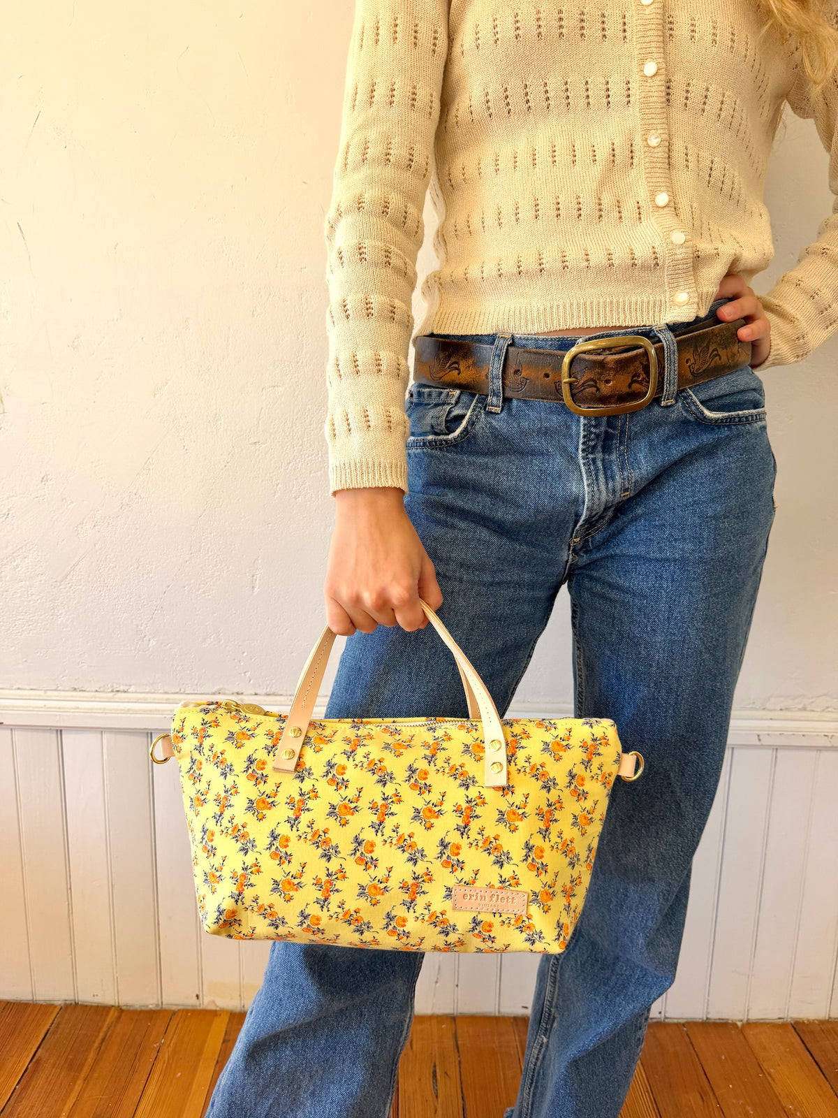 Sweet Yellow Small Floral Satchel + Erin Flett inside