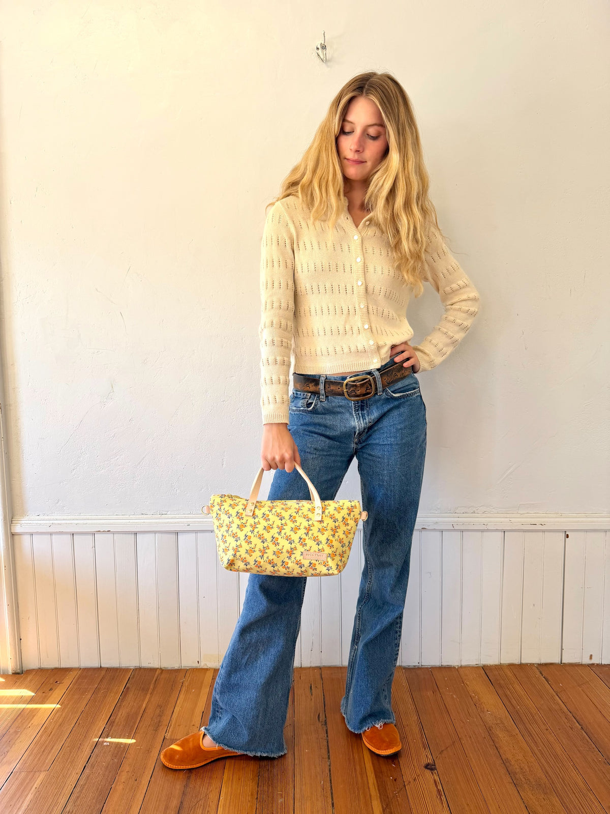 Sweet Yellow Small Floral Satchel + Erin Flett inside