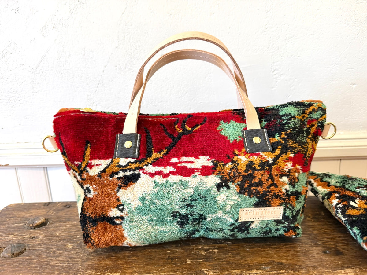Vintage Deer Stag Mid Century Small Satchel - Wildlife Tapestry
