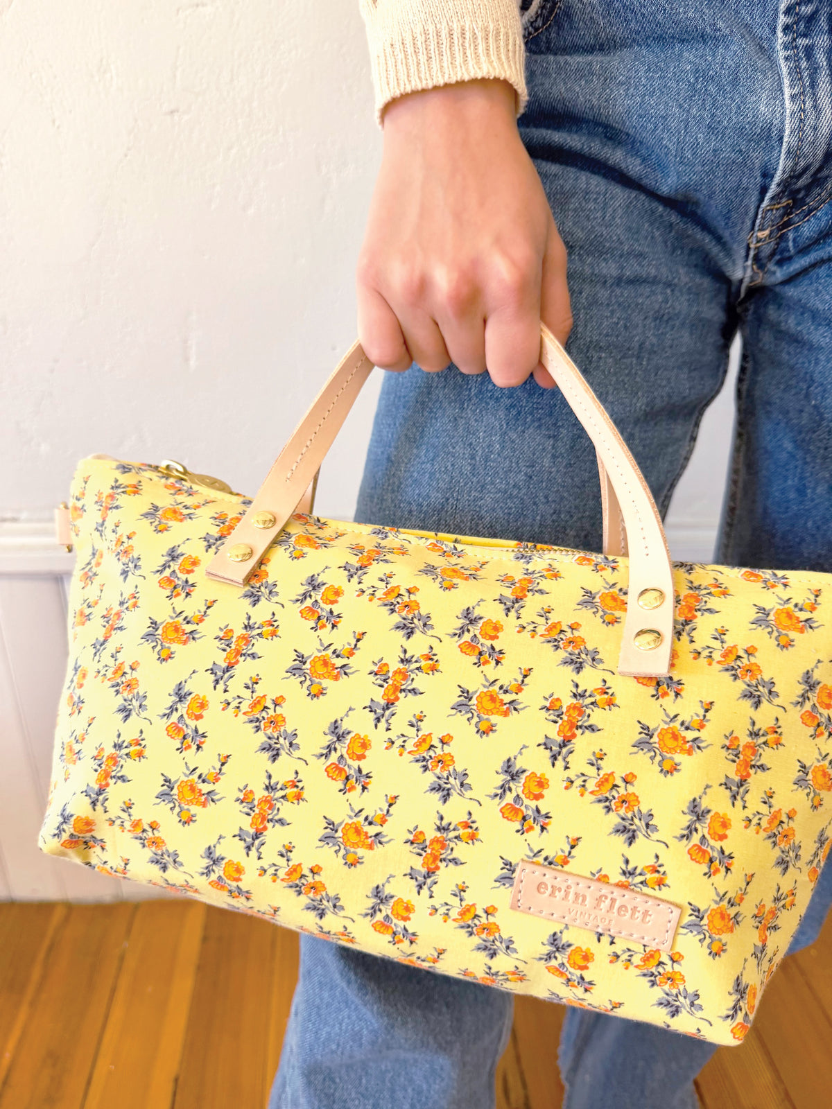 Sweet Yellow Small Floral Satchel + Erin Flett inside
