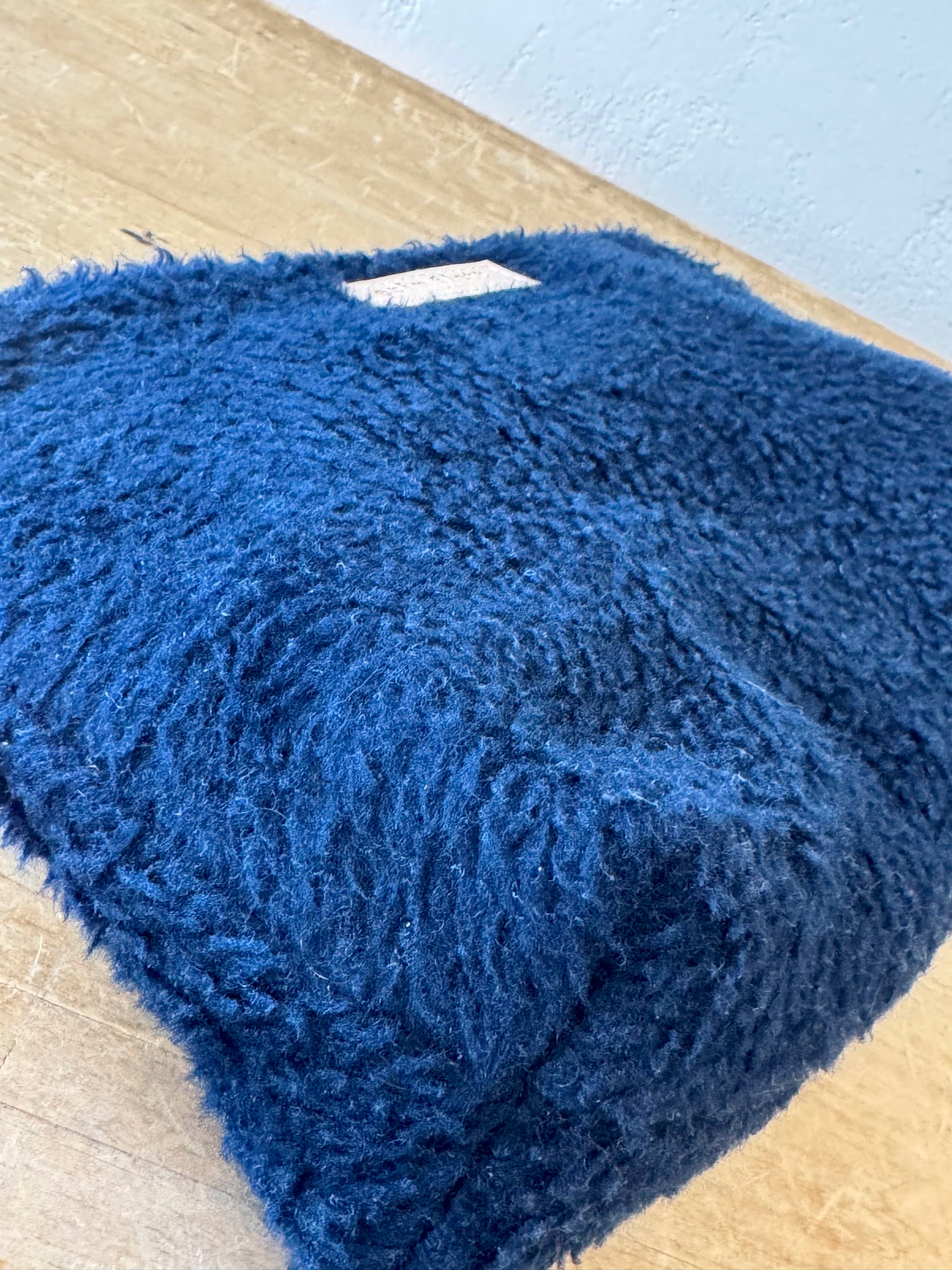 Fuzzy navy Vintage Laura Pouch + Erin Flett inside