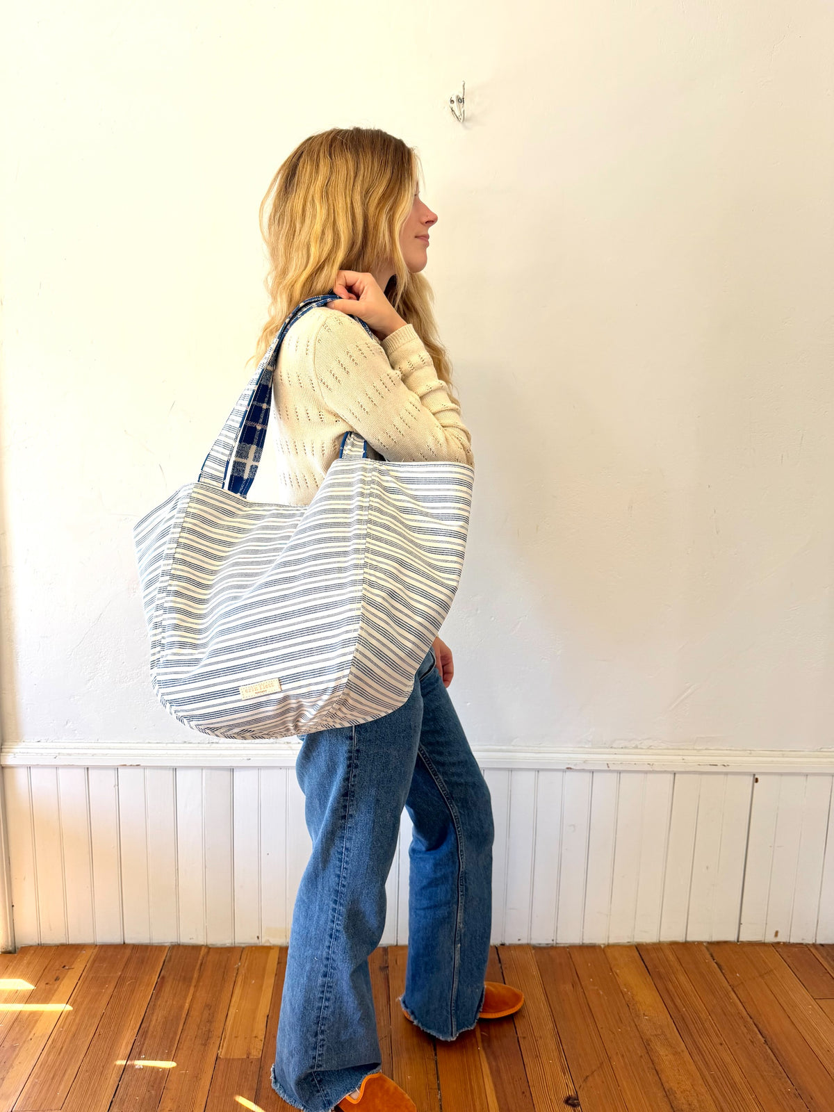 Vintage Boho - 1970's Preppy Navy Skinny Stripe + Erin Flett Plaid inside