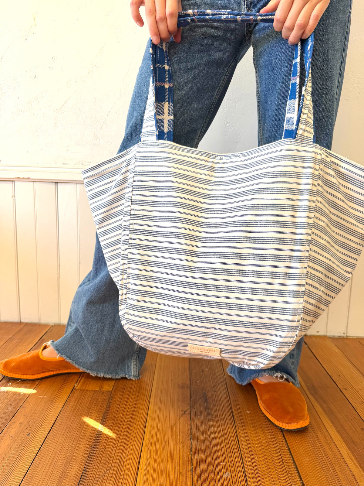 Vintage Boho - 1970's Preppy Navy Skinny Stripe + Erin Flett Plaid inside