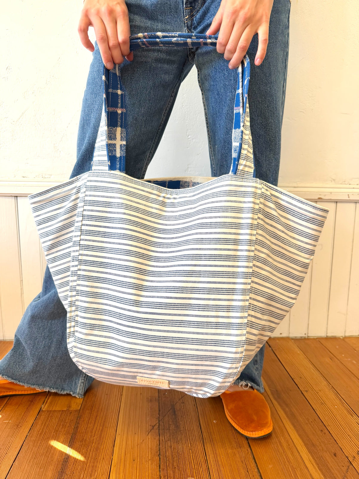 Vintage Boho - 1970's Preppy Navy Skinny Stripe + Erin Flett Plaid inside